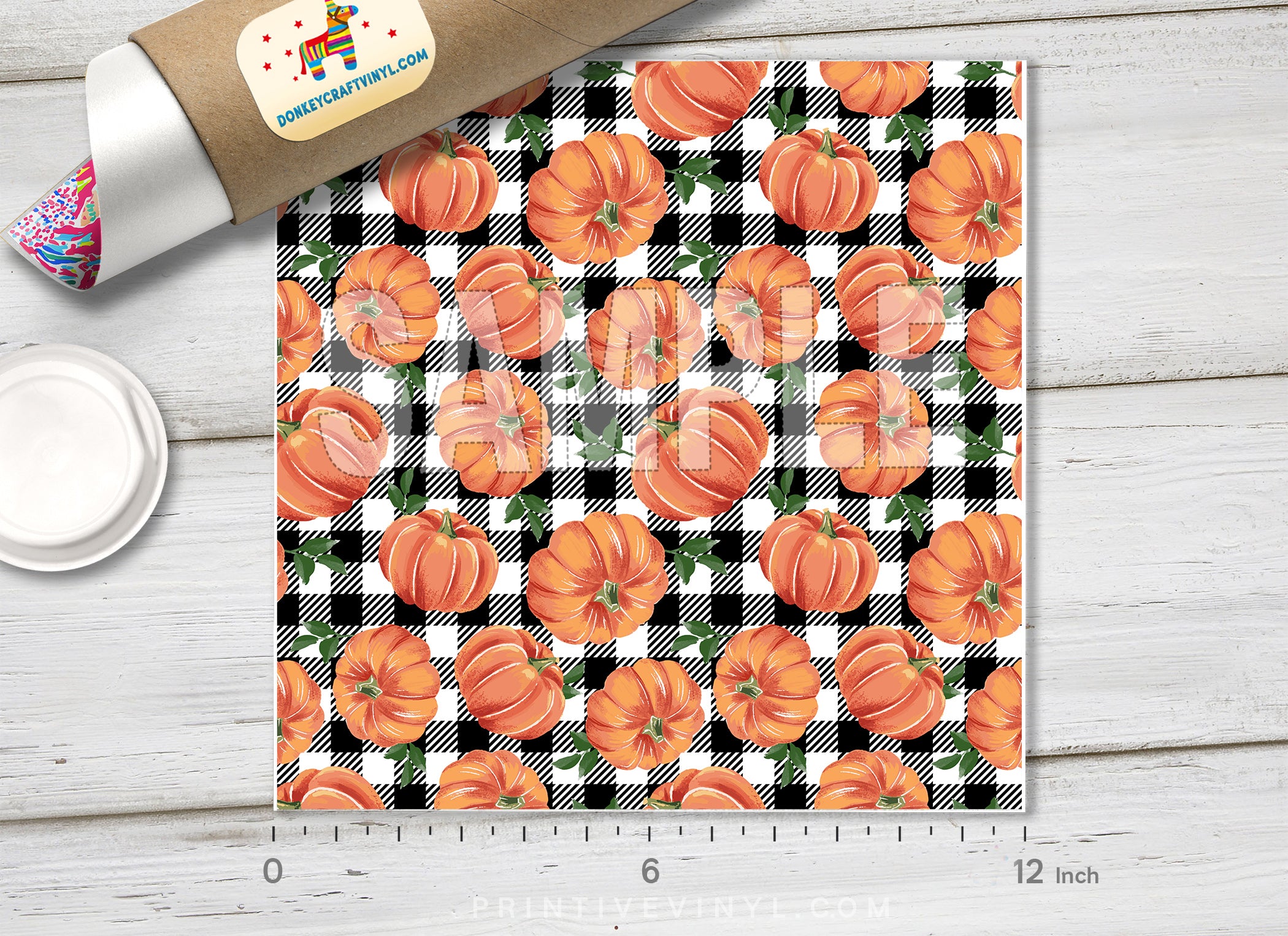 Orange Pumpkin Buffalo Plaid Adhesive Vinyl 1413 - Donkey Craft Vinyl