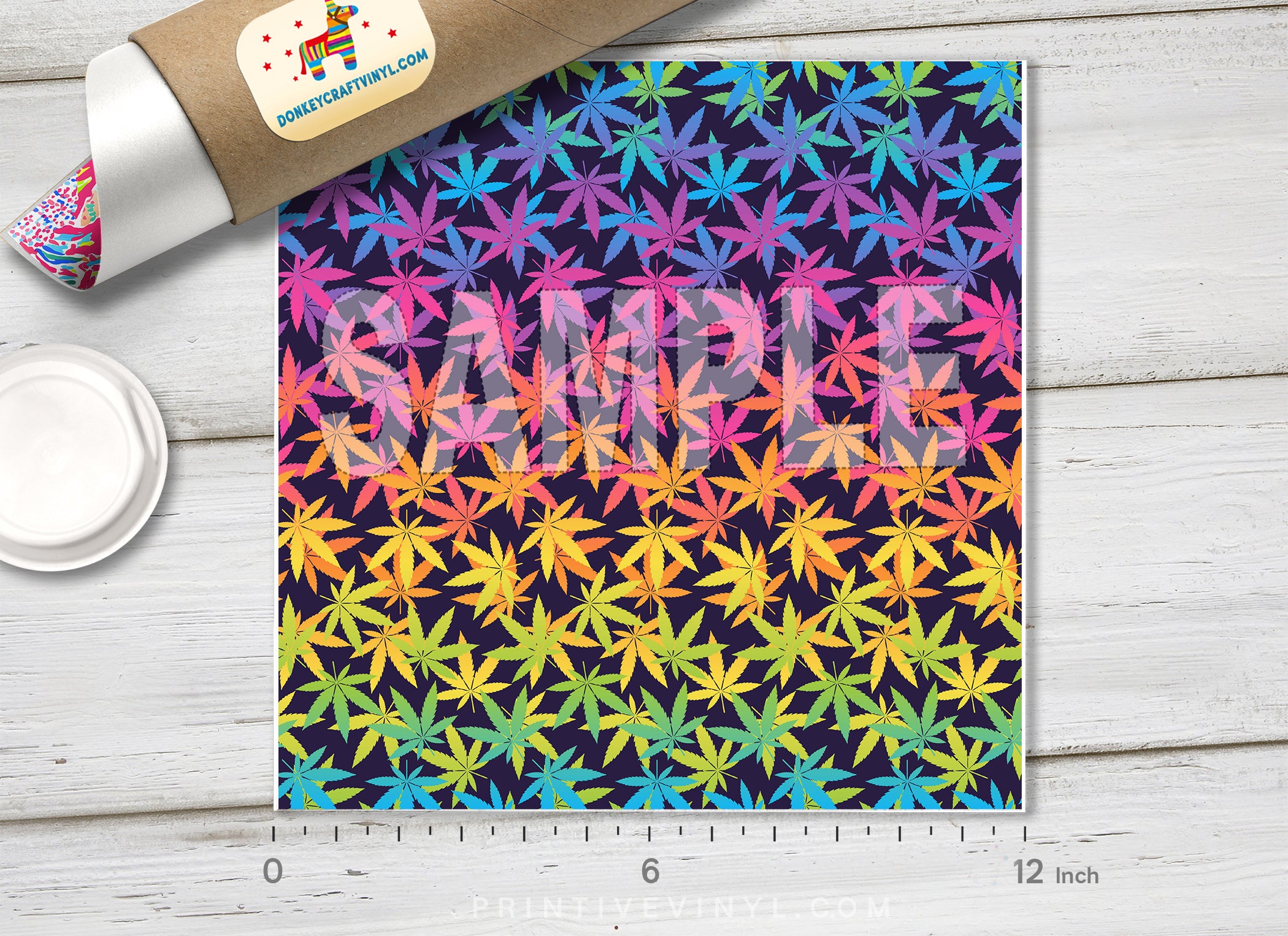 Rainbow Cannabis Leaf Adhesive Vinyl 1313 - Donkey Craft Vinyl