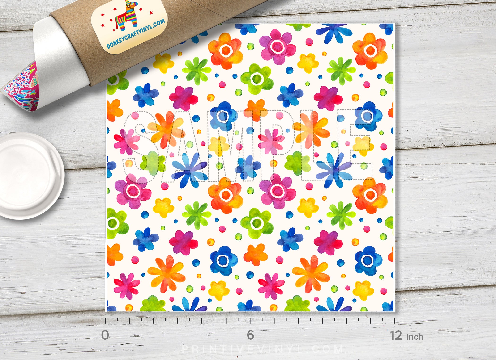 Watercolor Cute Floral Adhesive Vinyl 1343 - Donkey Craft Vinyl
