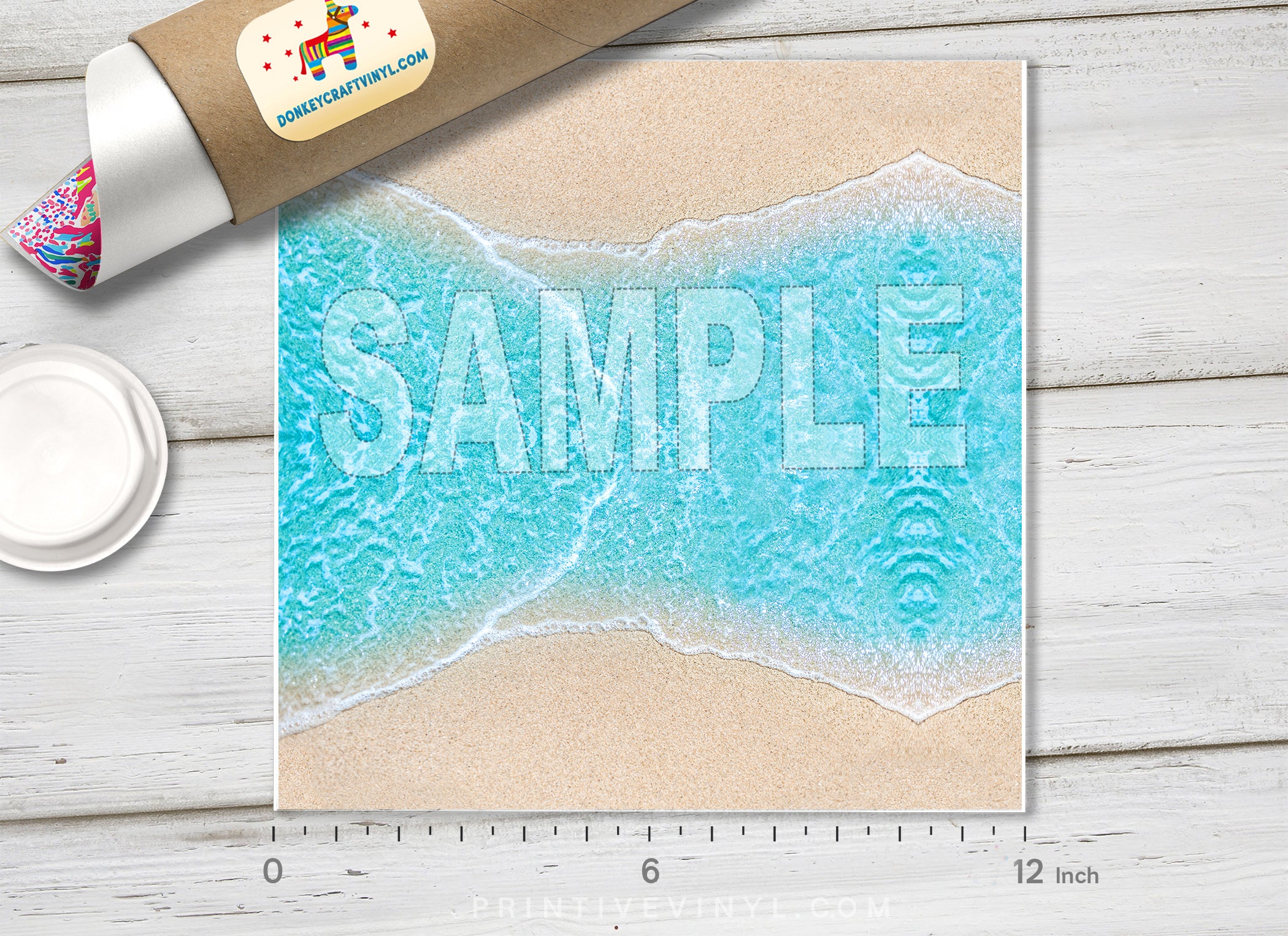 Tropical Ocean Beach Waves Pattern Adhesive Vinyl 1436 - Donkey Craft Vinyl