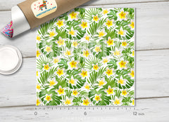 Tropical Plumeria & Palm Leaves Adhesive Vinyl 1366 - Donkey Craft Vinyl