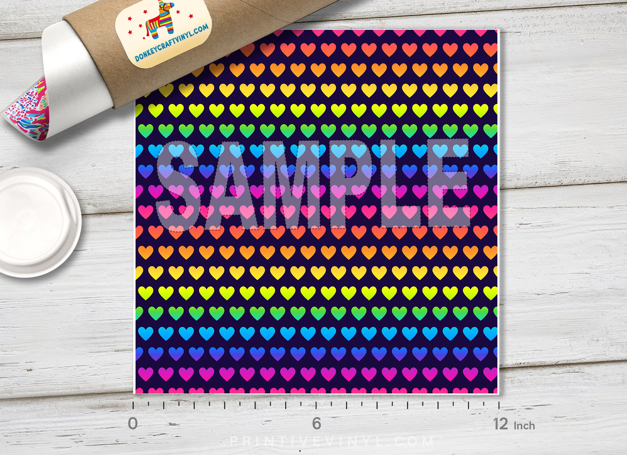 Rainbow Heart Pattern Adhesive Vinyl 1338 - Donkey Craft Vinyl