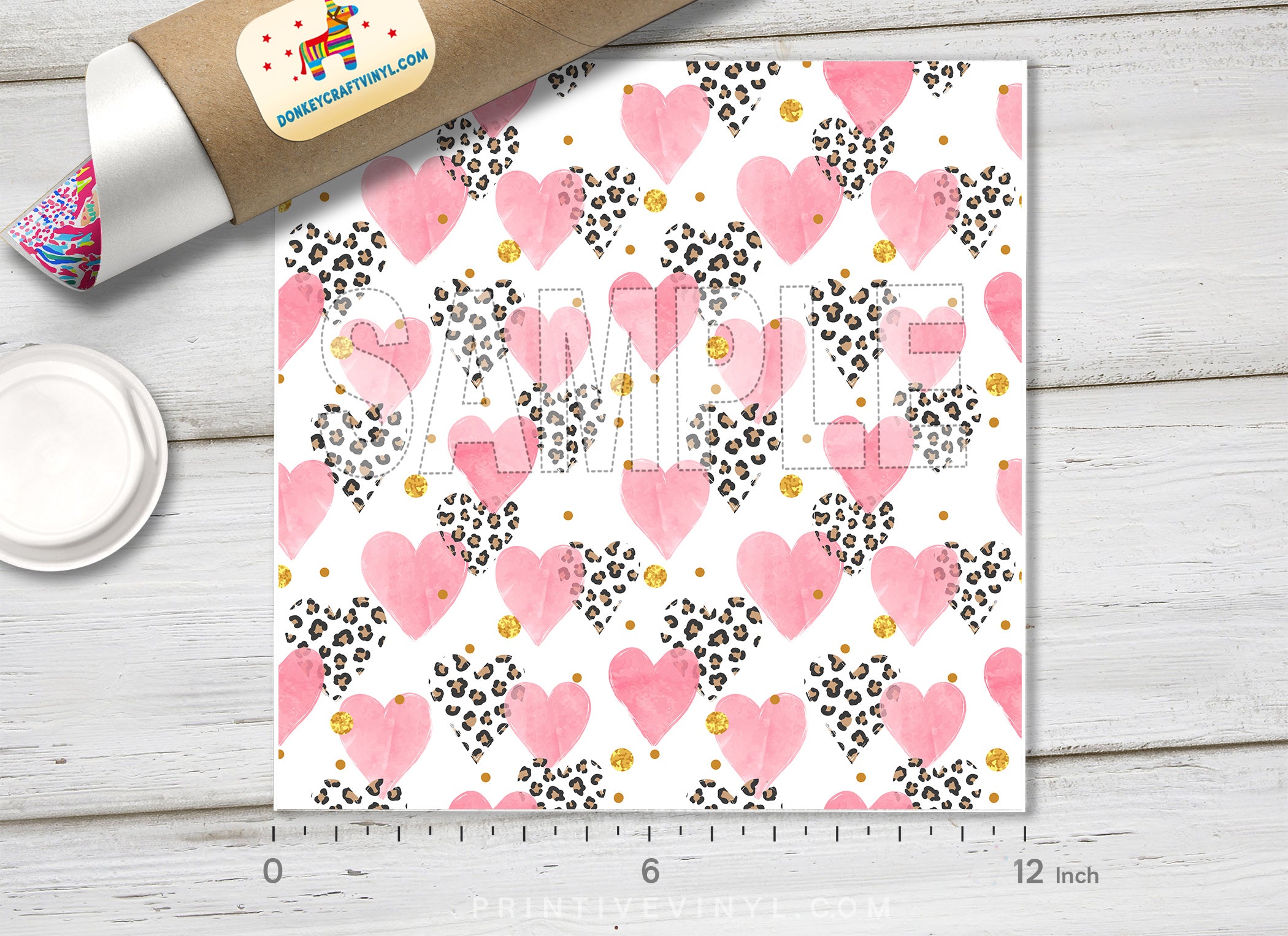 Pink Heart and Leopard Adhesive Vinyl 1425 - Donkey Craft Vinyl