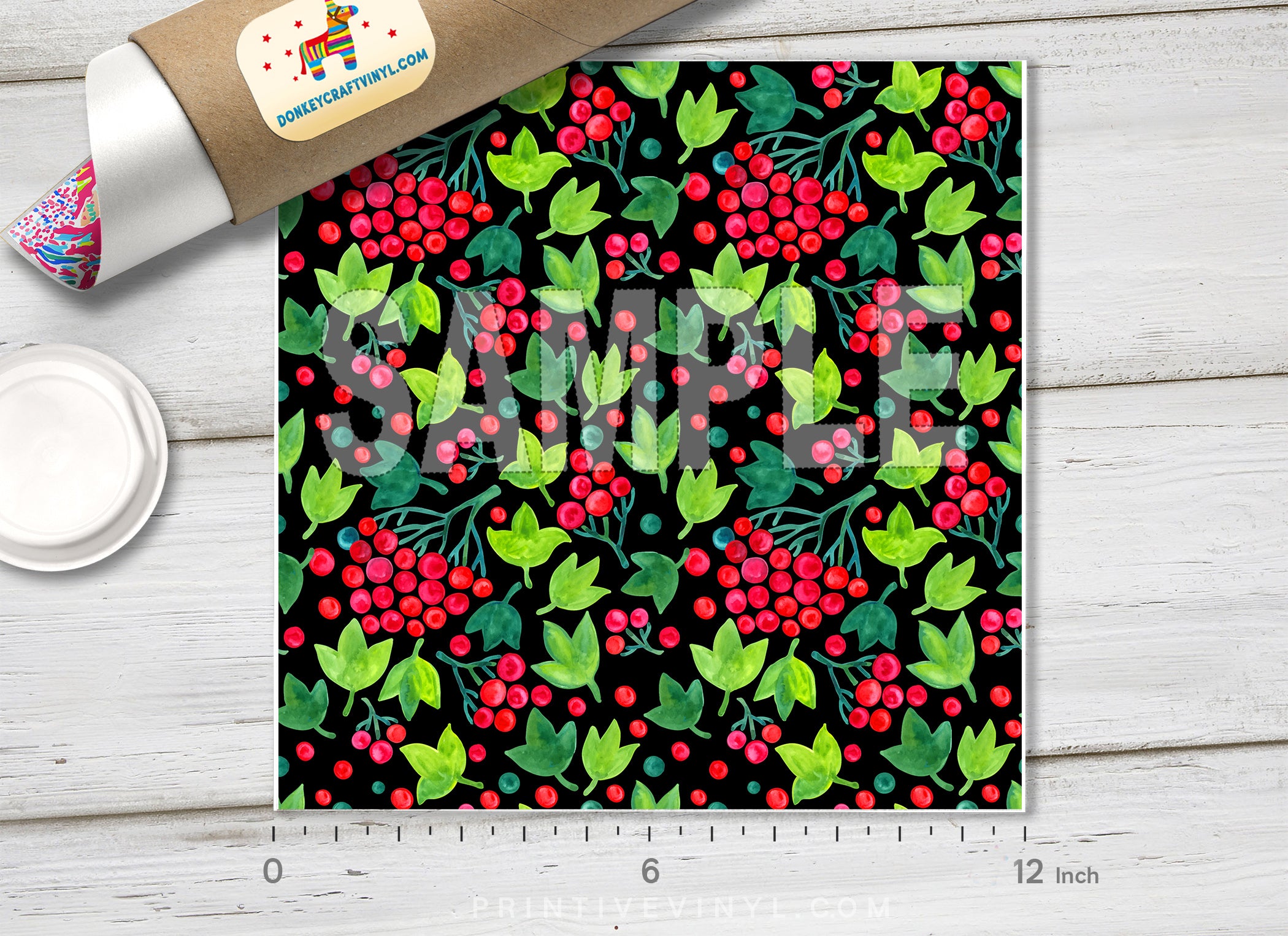 Holly Berry Patterned Adhesive Vinyl X042