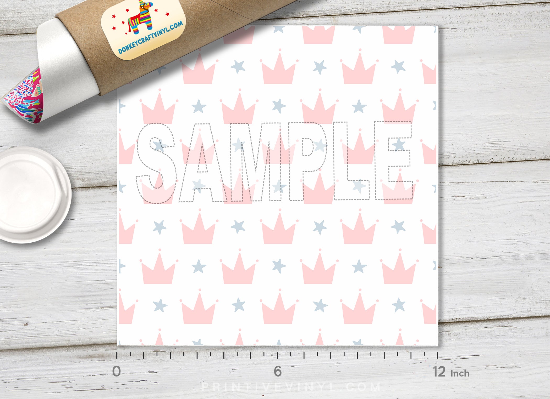 Pink Princess Crown & Star Adhesive Vinyl 1408 - Donkey Craft Vinyl