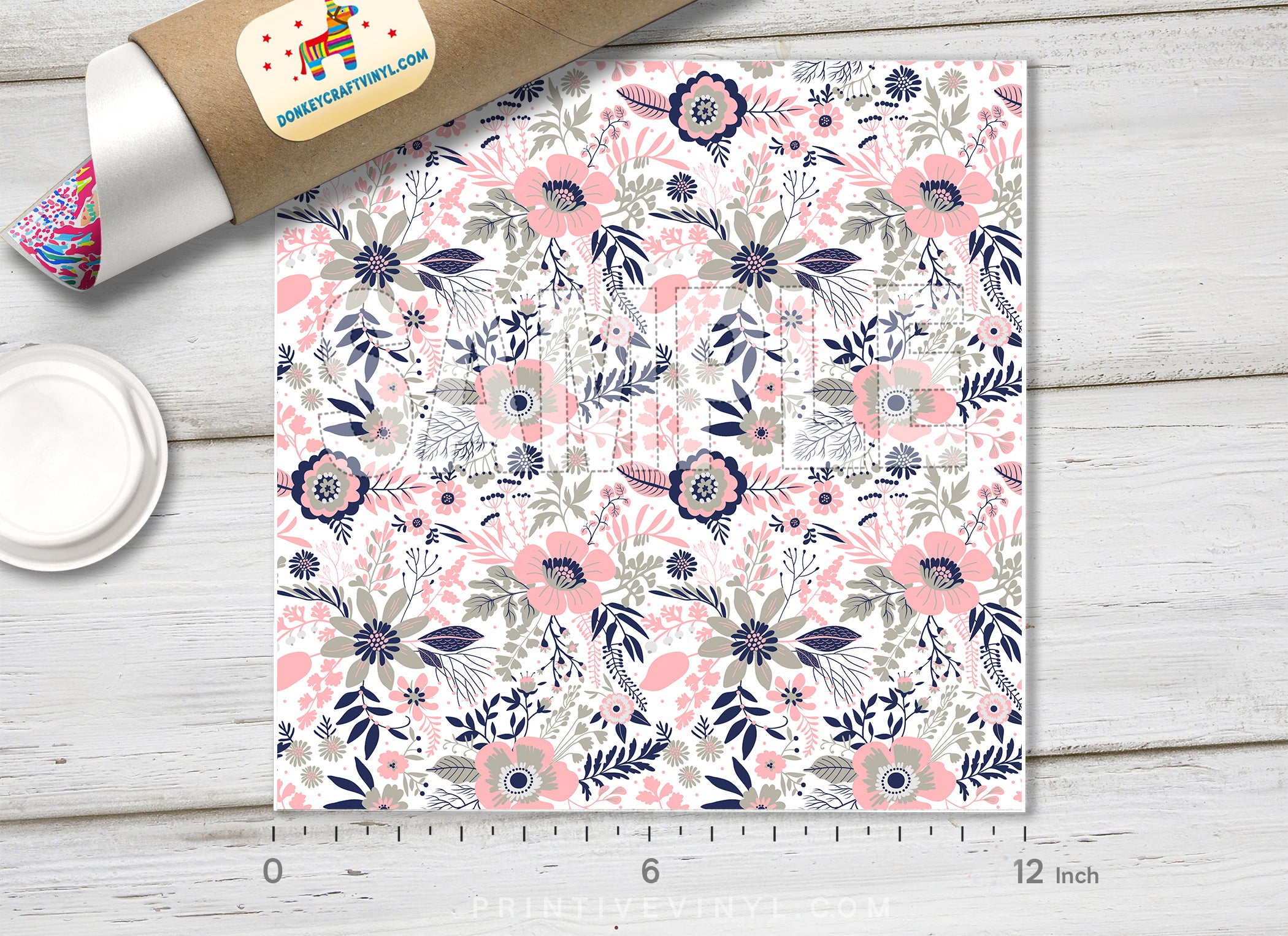 Navy and Pink Floral HTV 1506