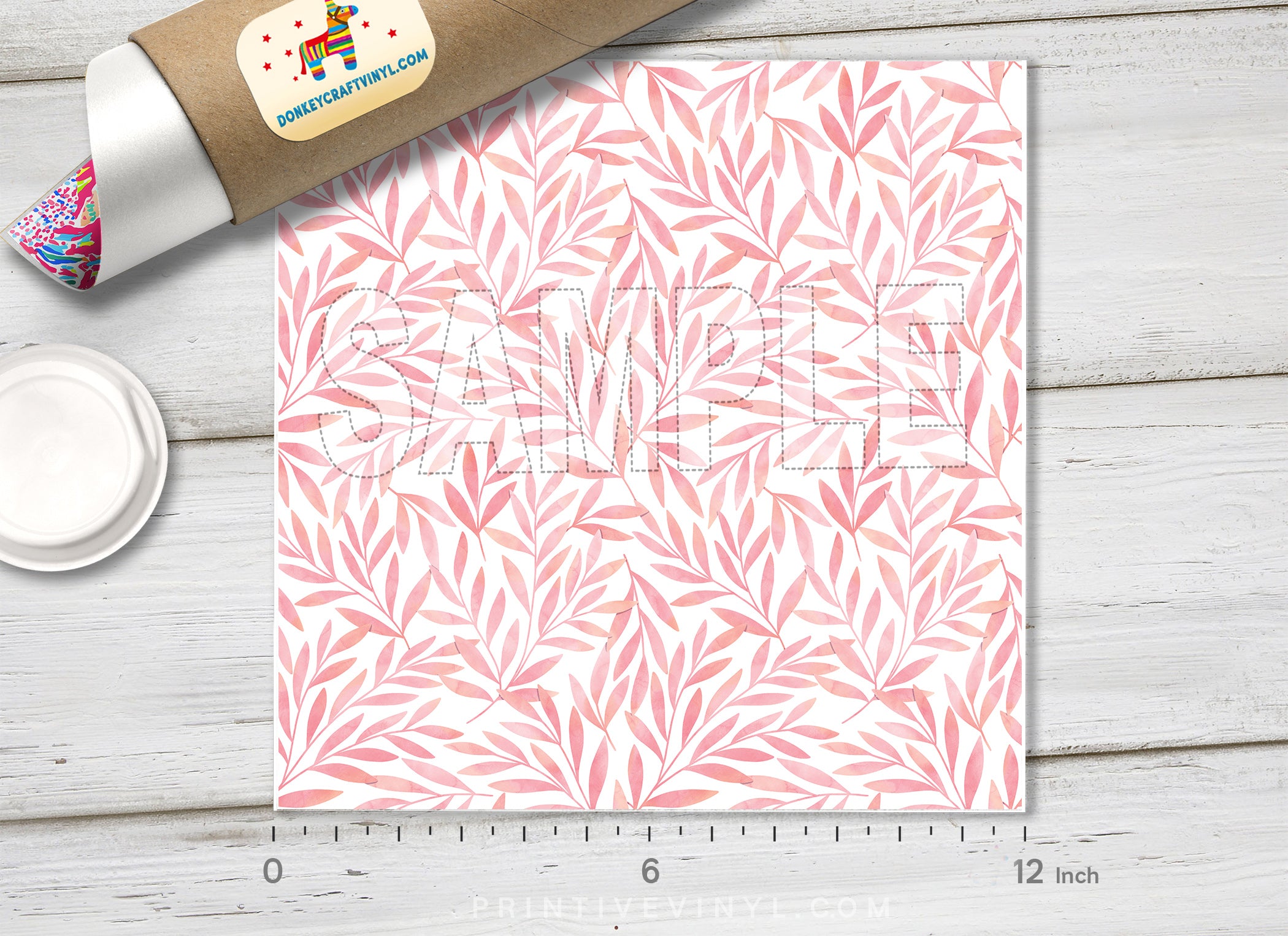 Pink Botanical Adhesive Vinyl 1388 - Donkey Craft Vinyl