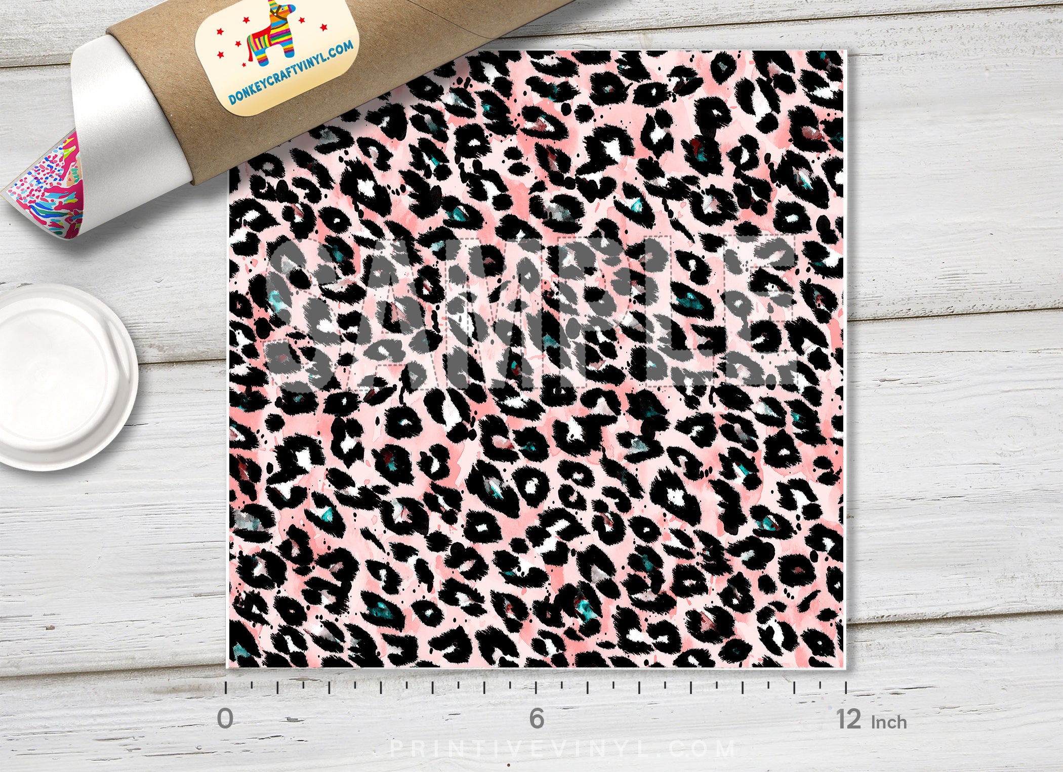Pink Watercolor Leopard Print Adhesive Vinyl 1332 - Donkey Craft Vinyl
