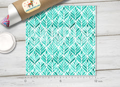 Watercolor Teal Botanical Leaf Pattern Adhesive Vinyl 1526