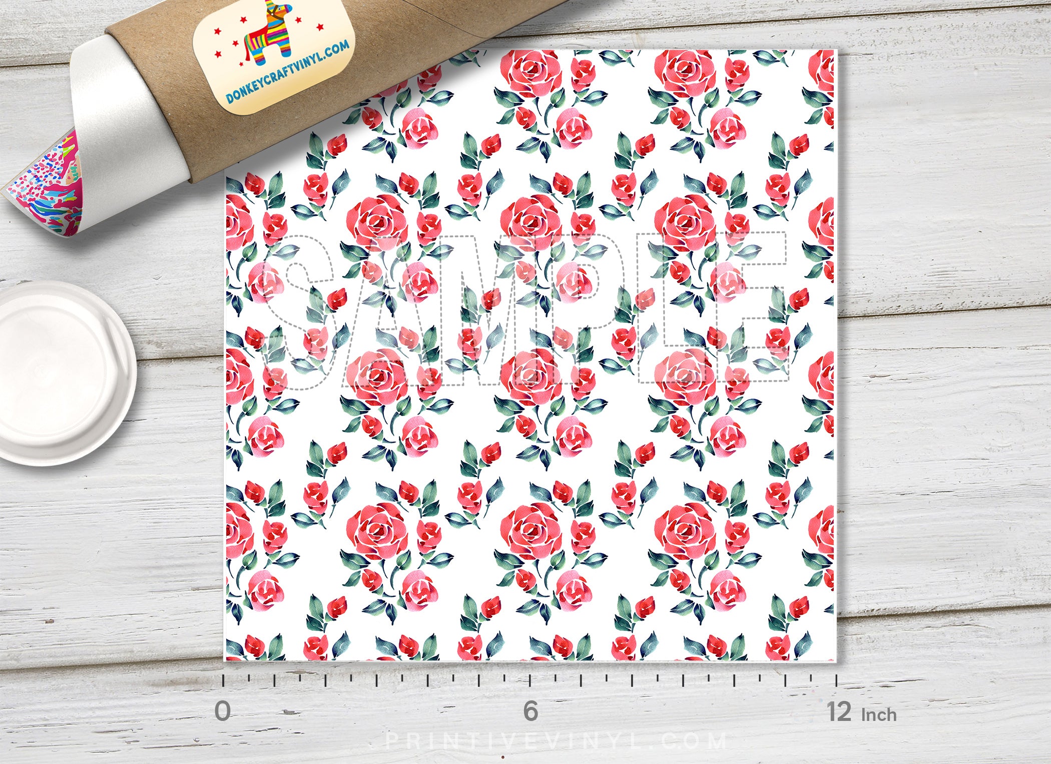 Watercolor Red Rose Floral Pattern HTV 1515