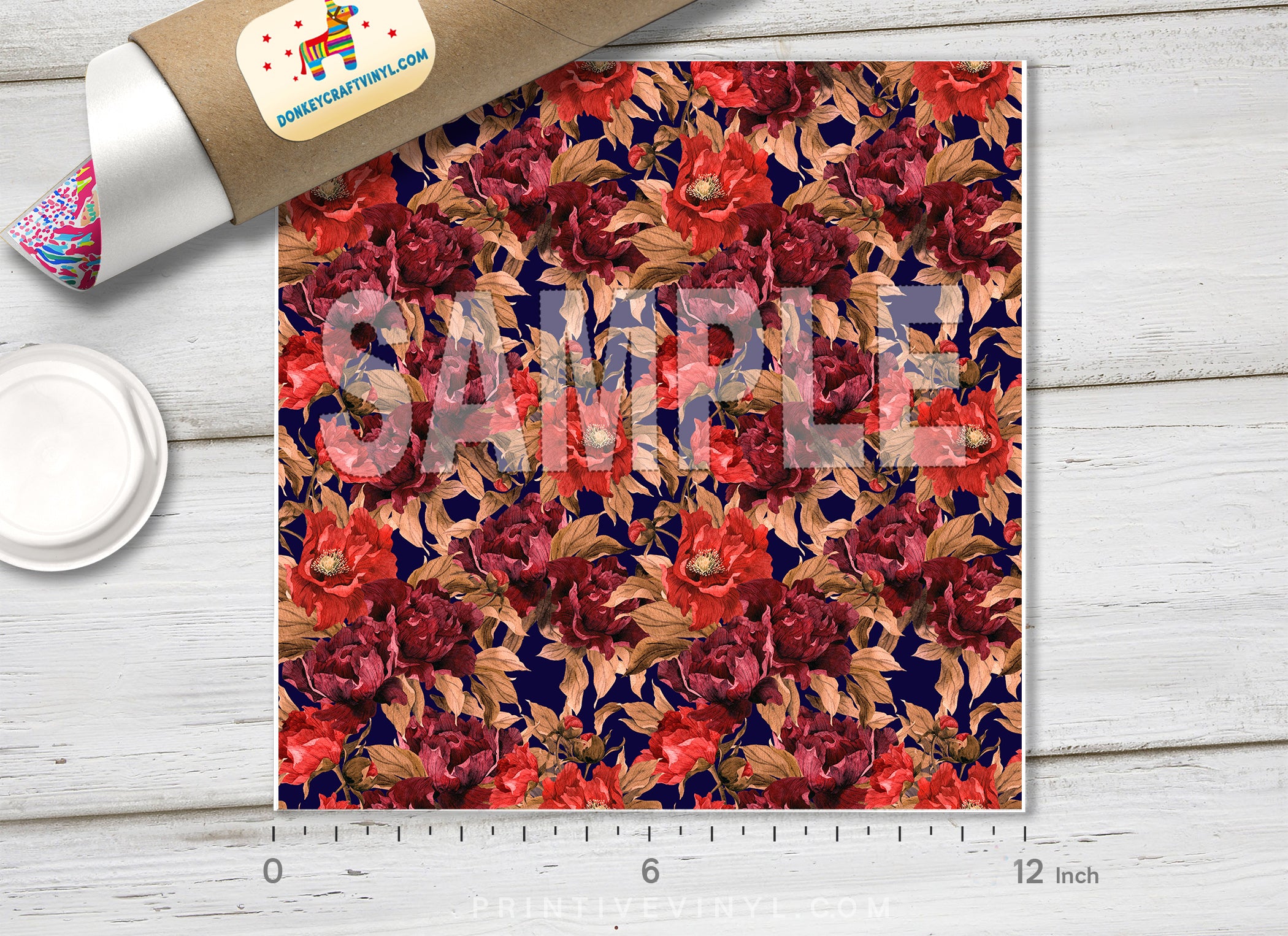 Burgundy Flower Adhesive Vinyl 1359 - Donkey Craft Vinyl