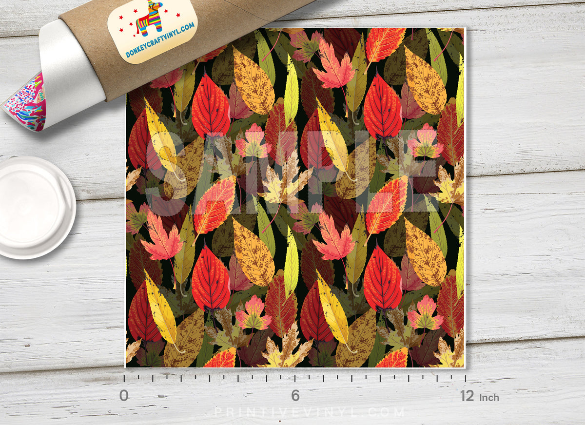 Autumn Fallen Leaves Patterned Adhesive Vinyl 717 - Donkey Craft Vinyl