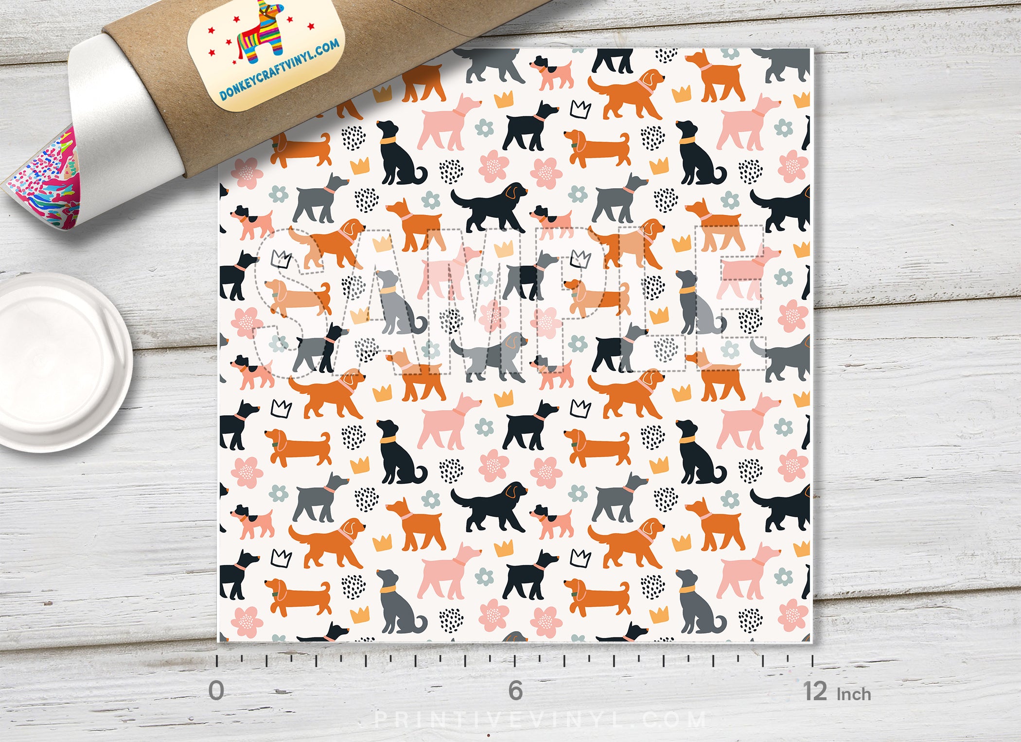 Cute Cartoon Dogs and Crowns Adhesive Vinyl 1531