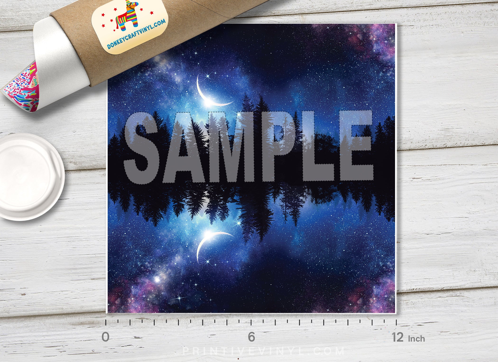 Starry Night Sky & Crescent Moon Adhesive Vinyl 1484 - Donkey Craft Vinyl