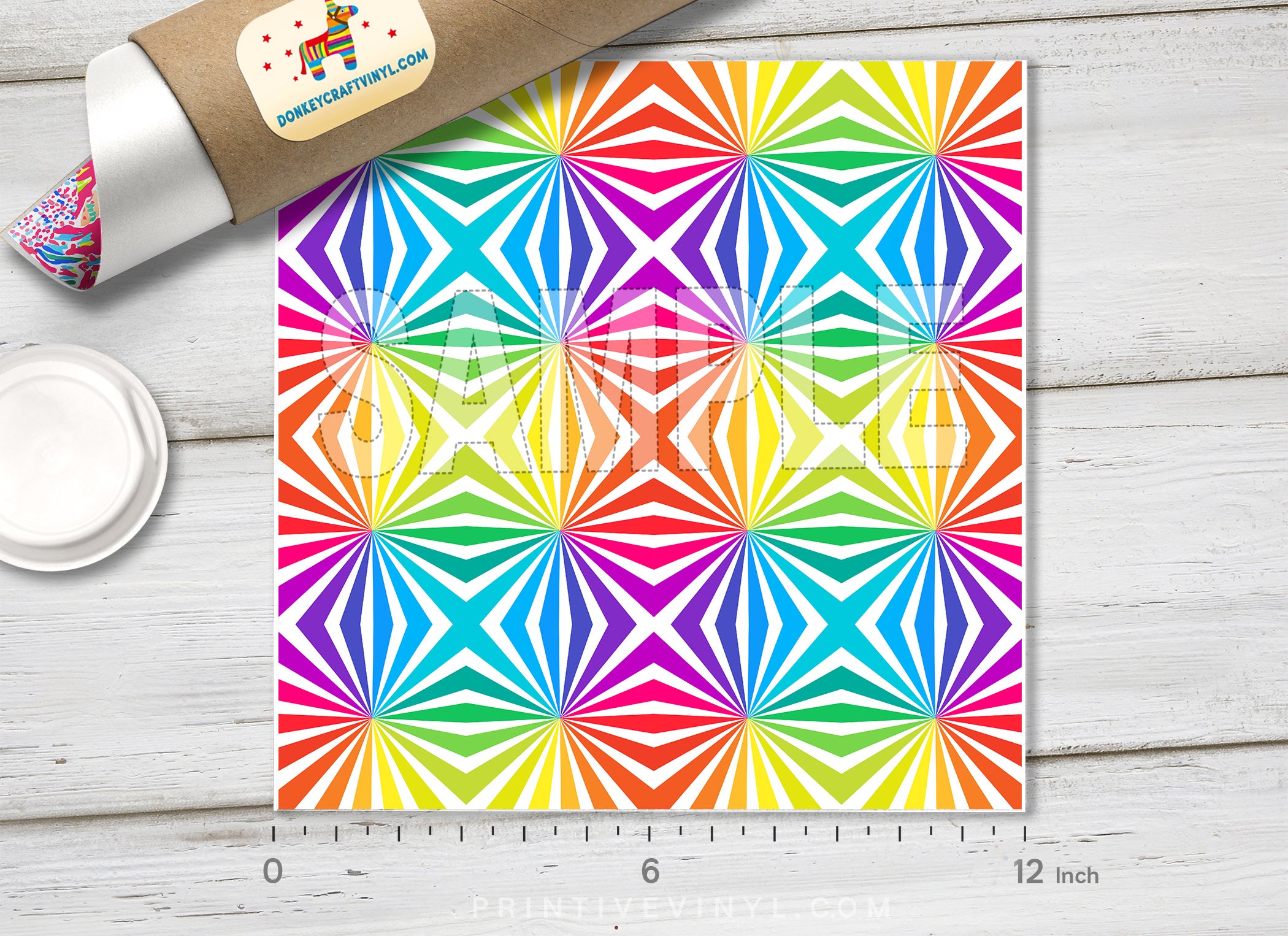 Vibrant Rainbow Starburst Geometric HTV 1502 - Donkey Craft Vinyl
