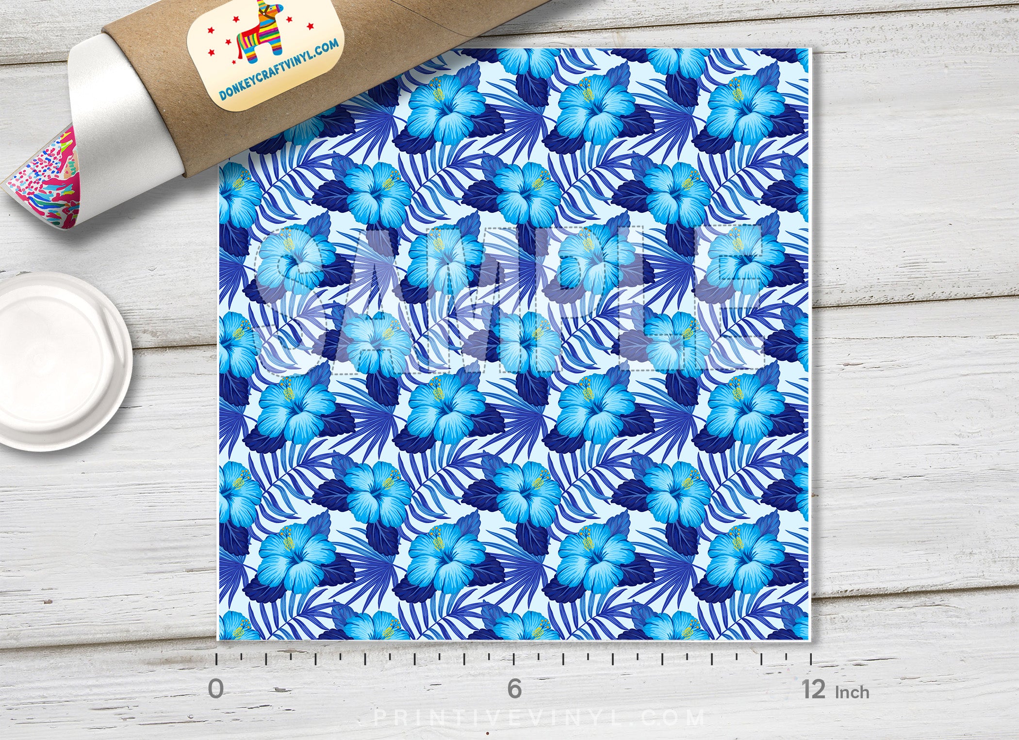 Blue Hawaiian Flower Patterned Adhesive Vinyl 881