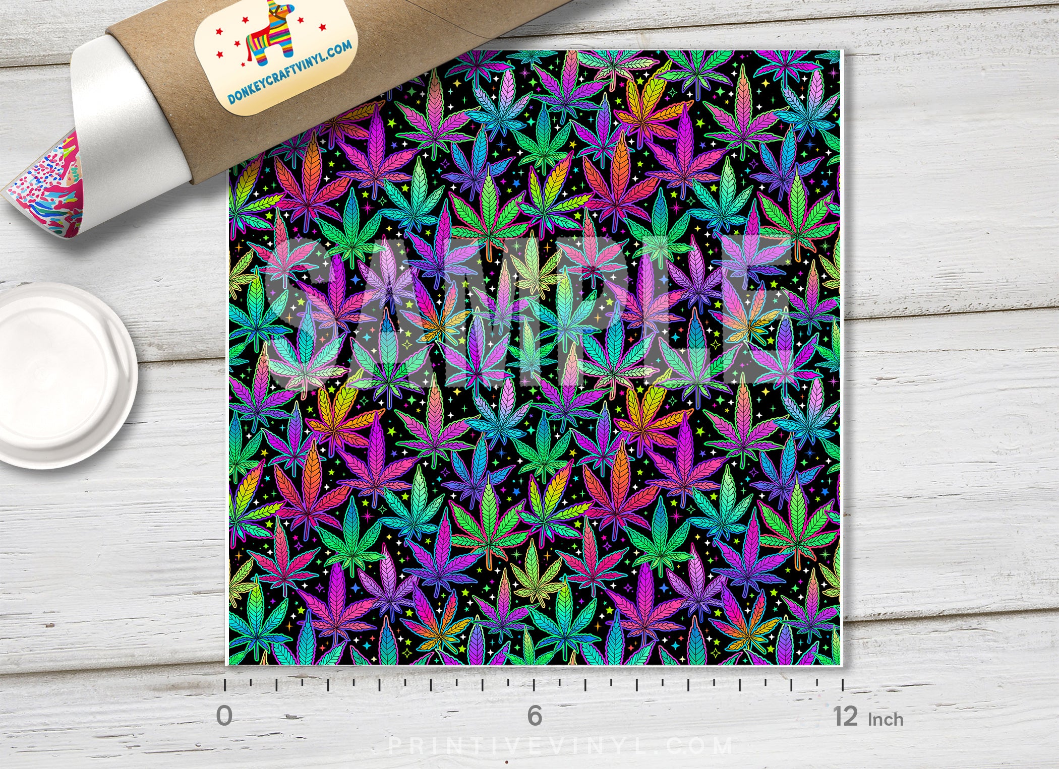 Rainbow 420 Cannabis Leaf Pattern Adhesive Vinyl 1452 - Donkey Craft Vinyl