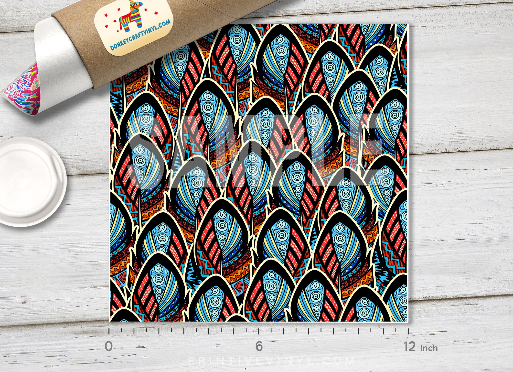 Ethnic Feathers Pattern Adhesive Vinyl 646