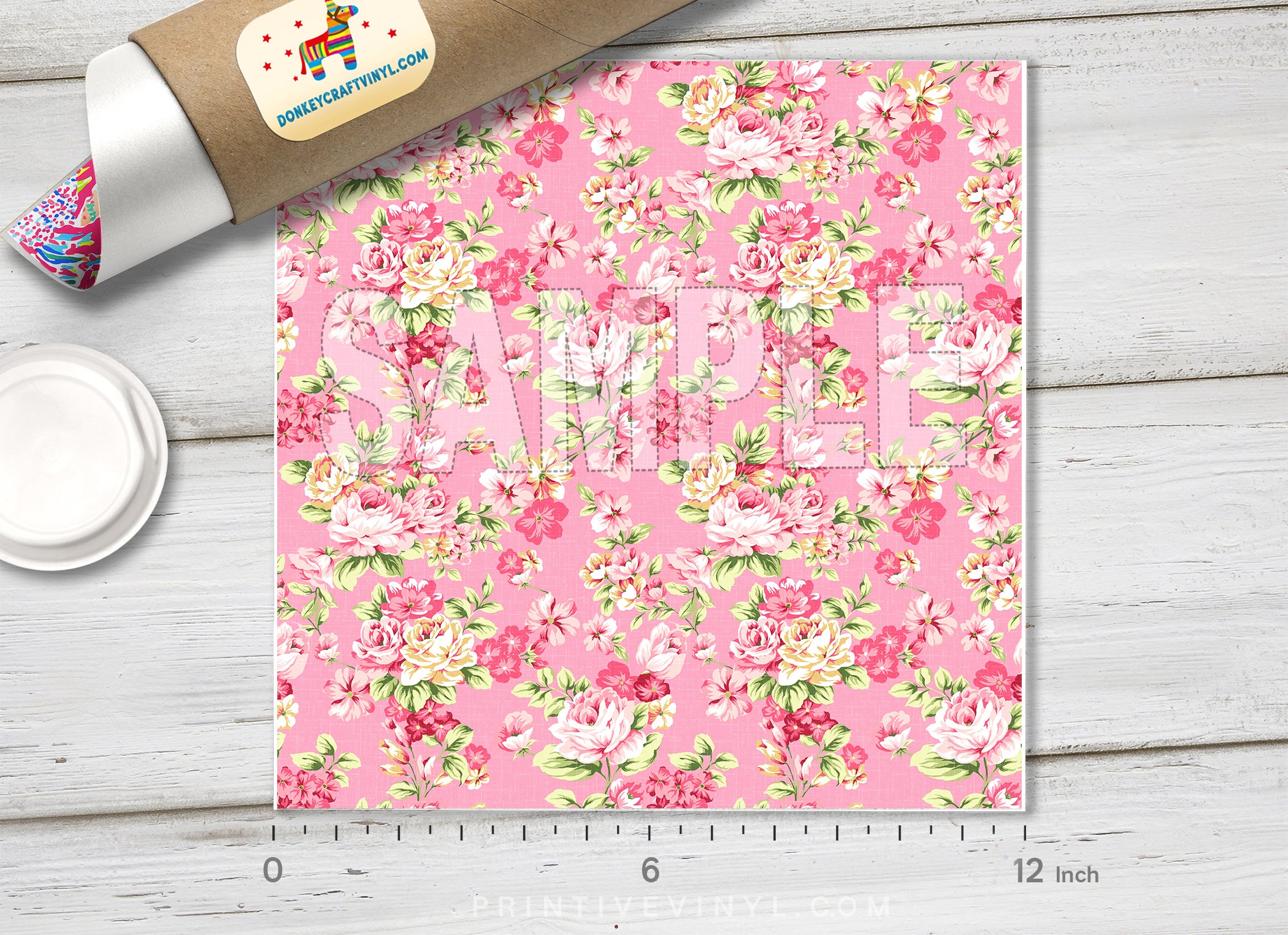 Vintage Pink Rose Floral Pattern HTV 1529