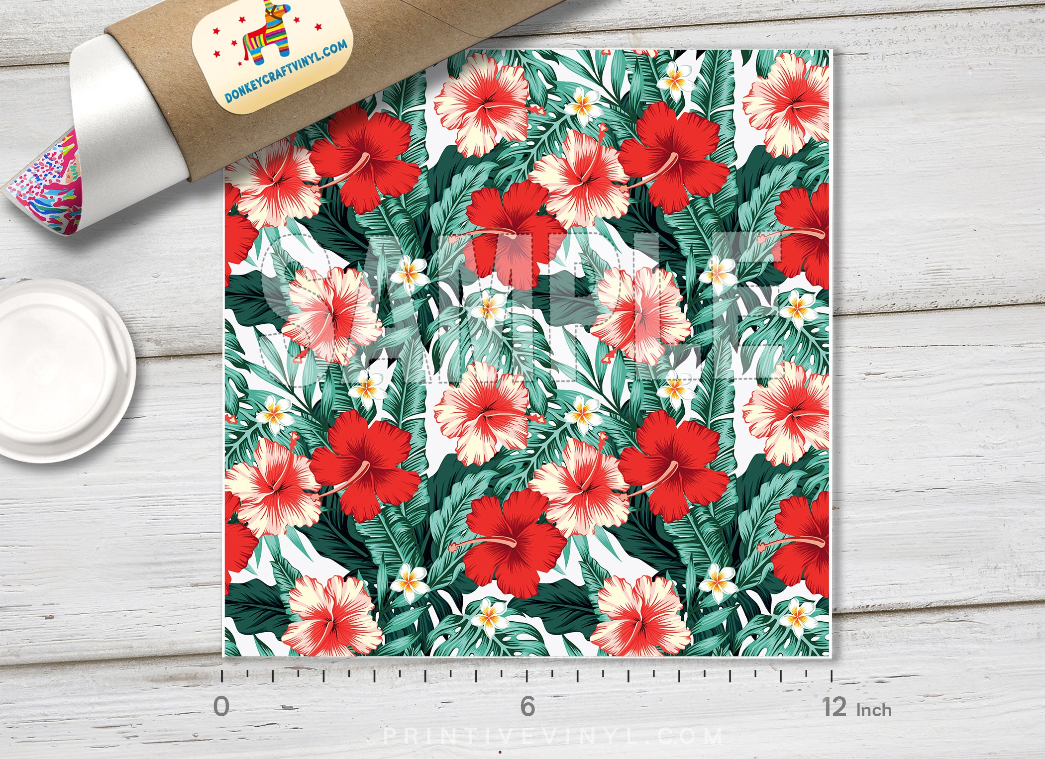 Tropical Red Hibiscus Floral Pattern HTV 1527