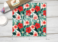 Tropical Red Hibiscus Floral Pattern HTV 1527