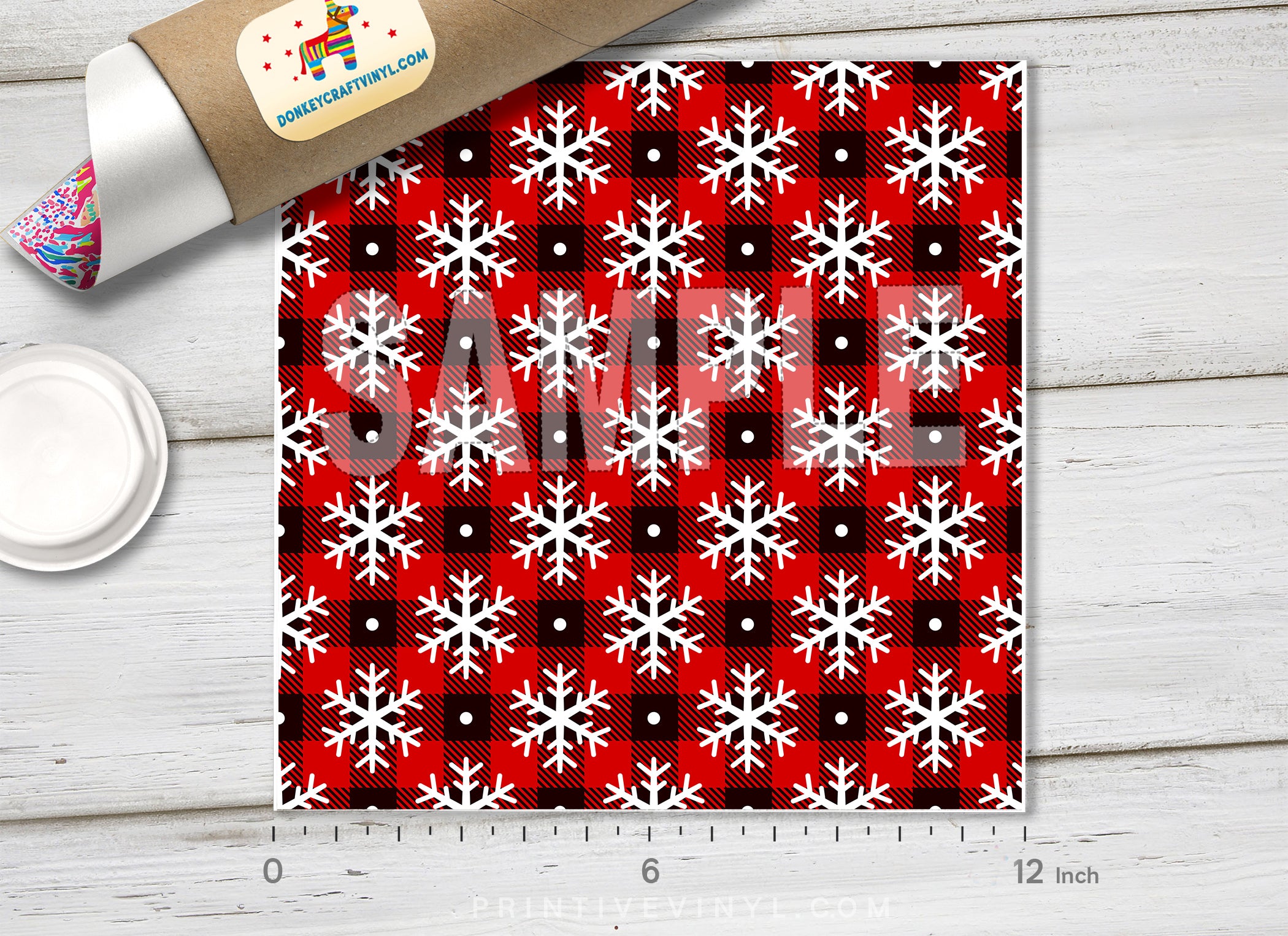 Christmas Plaid Snowflake Patterned Adhesive Vinyl X081