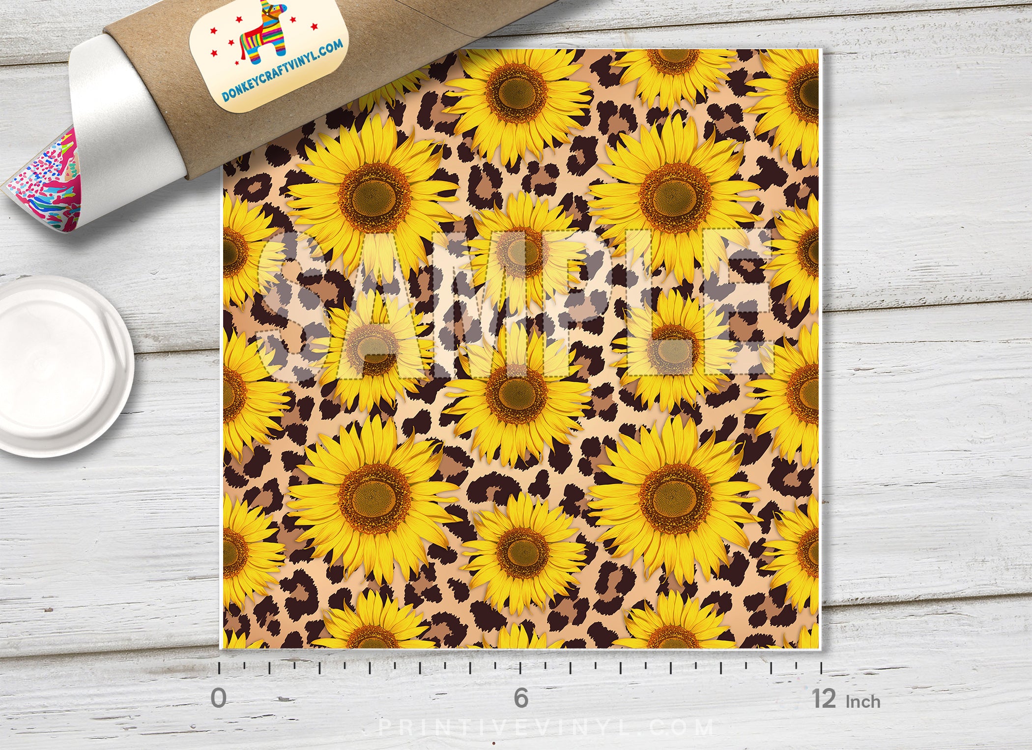 Sunflower & Leopard Print Adhesive Vinyl 1376 - Donkey Craft Vinyl
