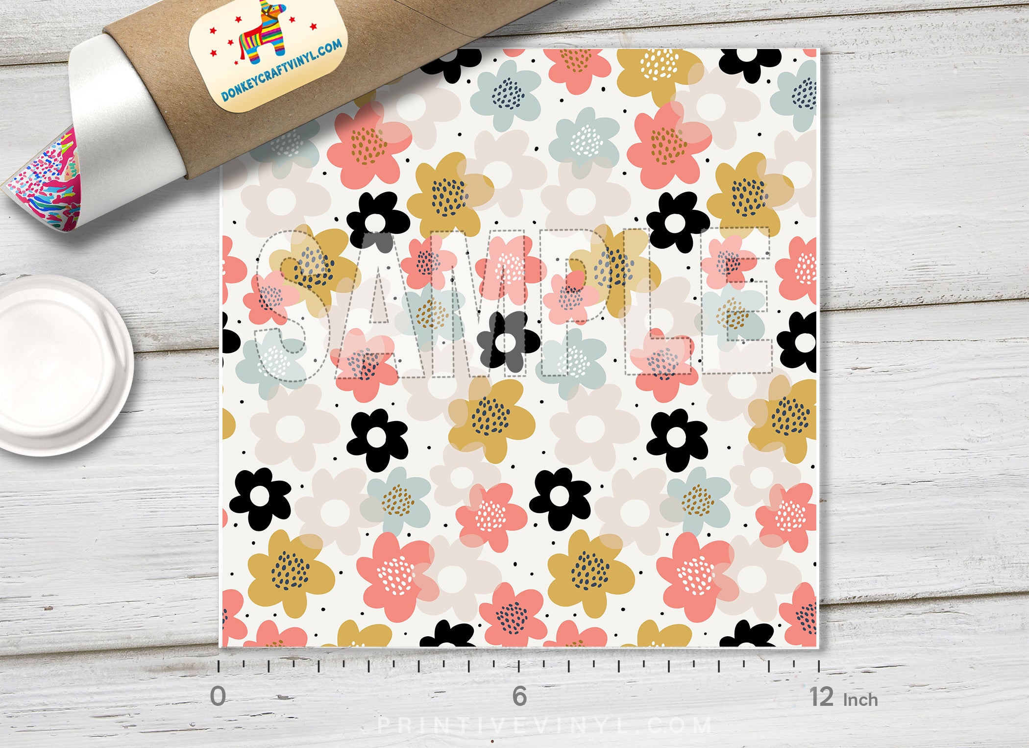 Pastel Floral Adhesive Vinyl 1367 - Donkey Craft Vinyl