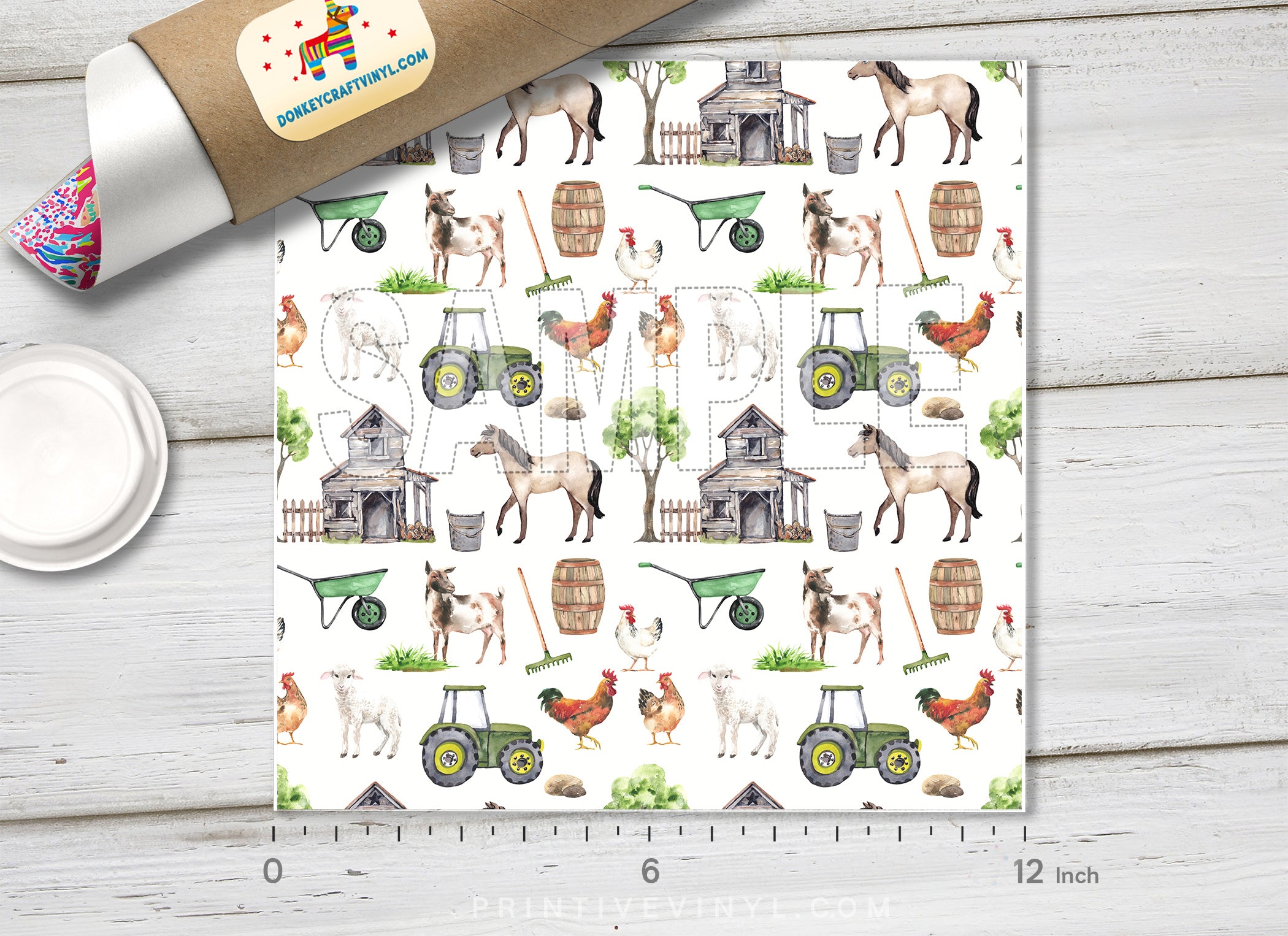 Farm Animals and Tractor Pattern Adhesive Vinyl 1572
