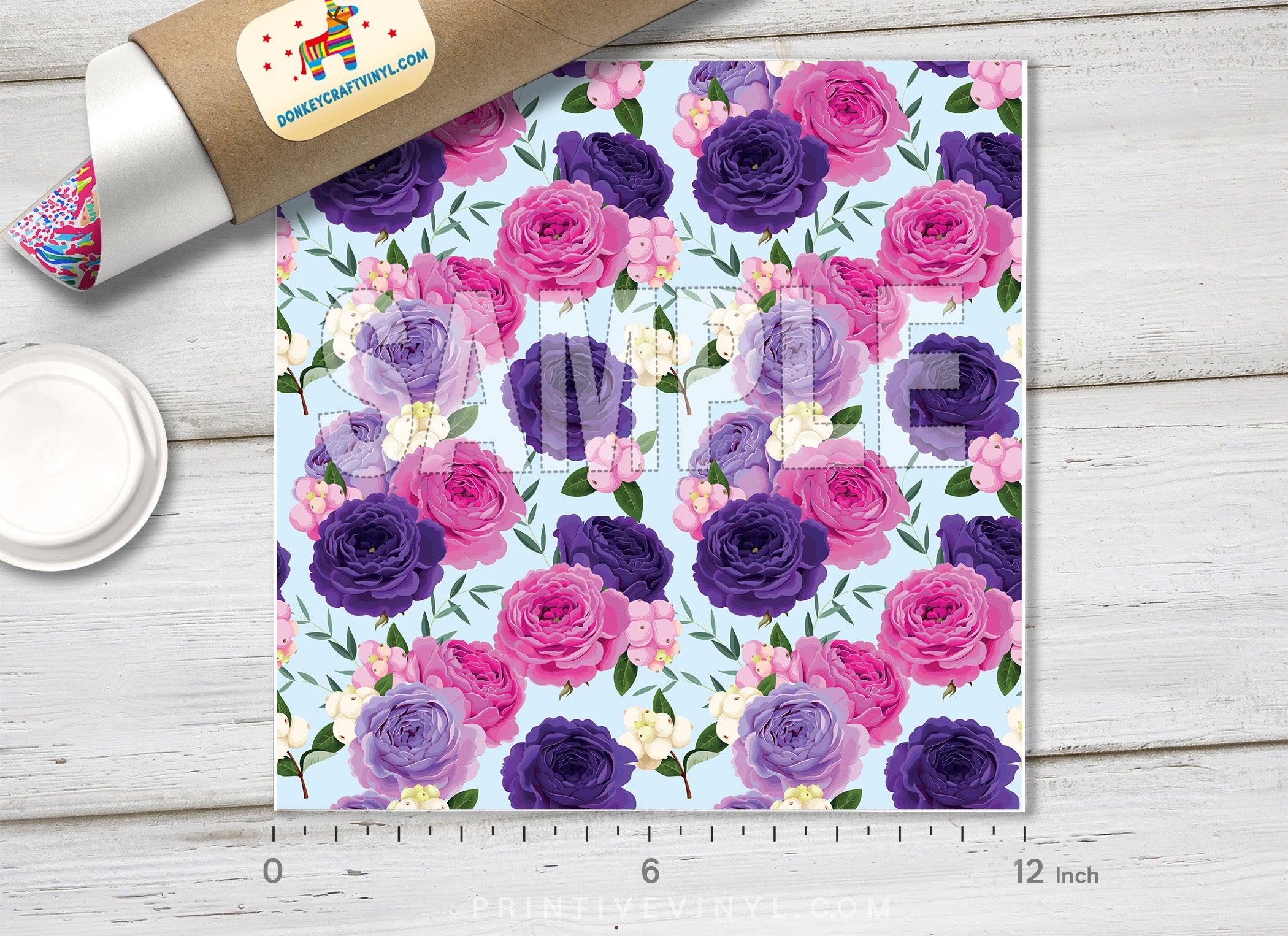 Pink and Purple Roses Pattern Adhesive Vinyl 947