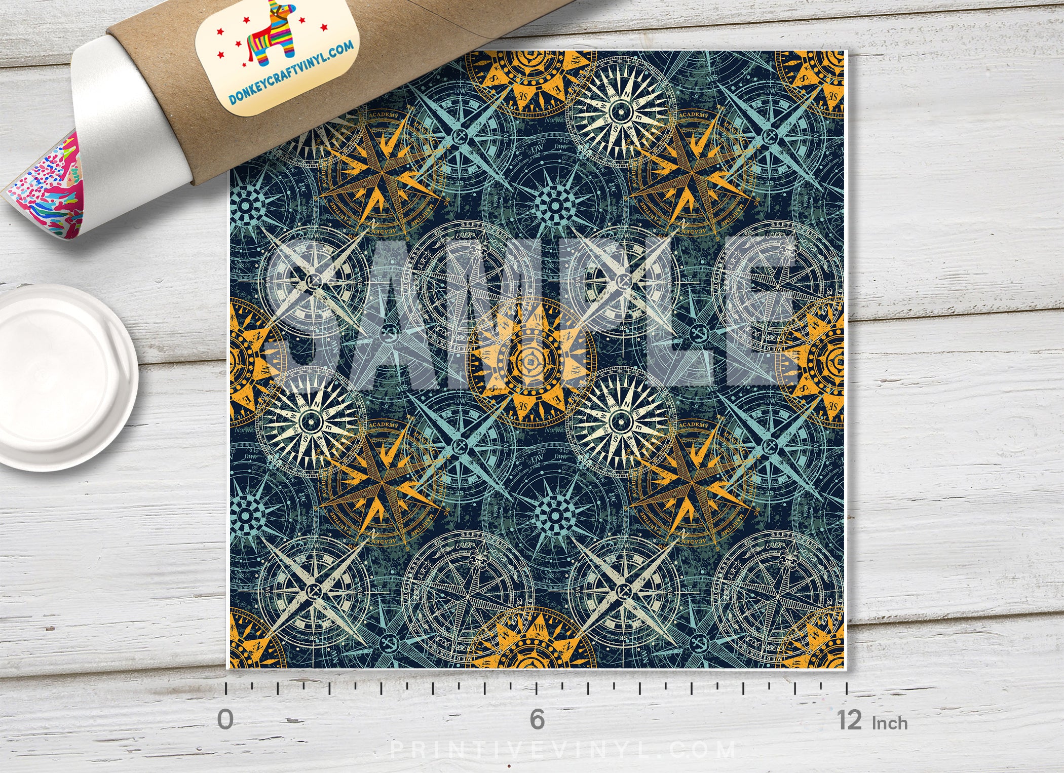 Vintage Nautical Compass Adhesive Vinyl 1314 - Donkey Craft Vinyl