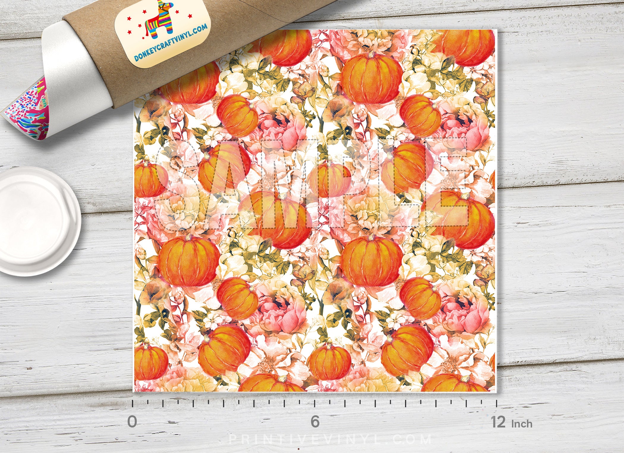 Fall Pumpkin Floral Pattern Adhesive Vinyl 1551