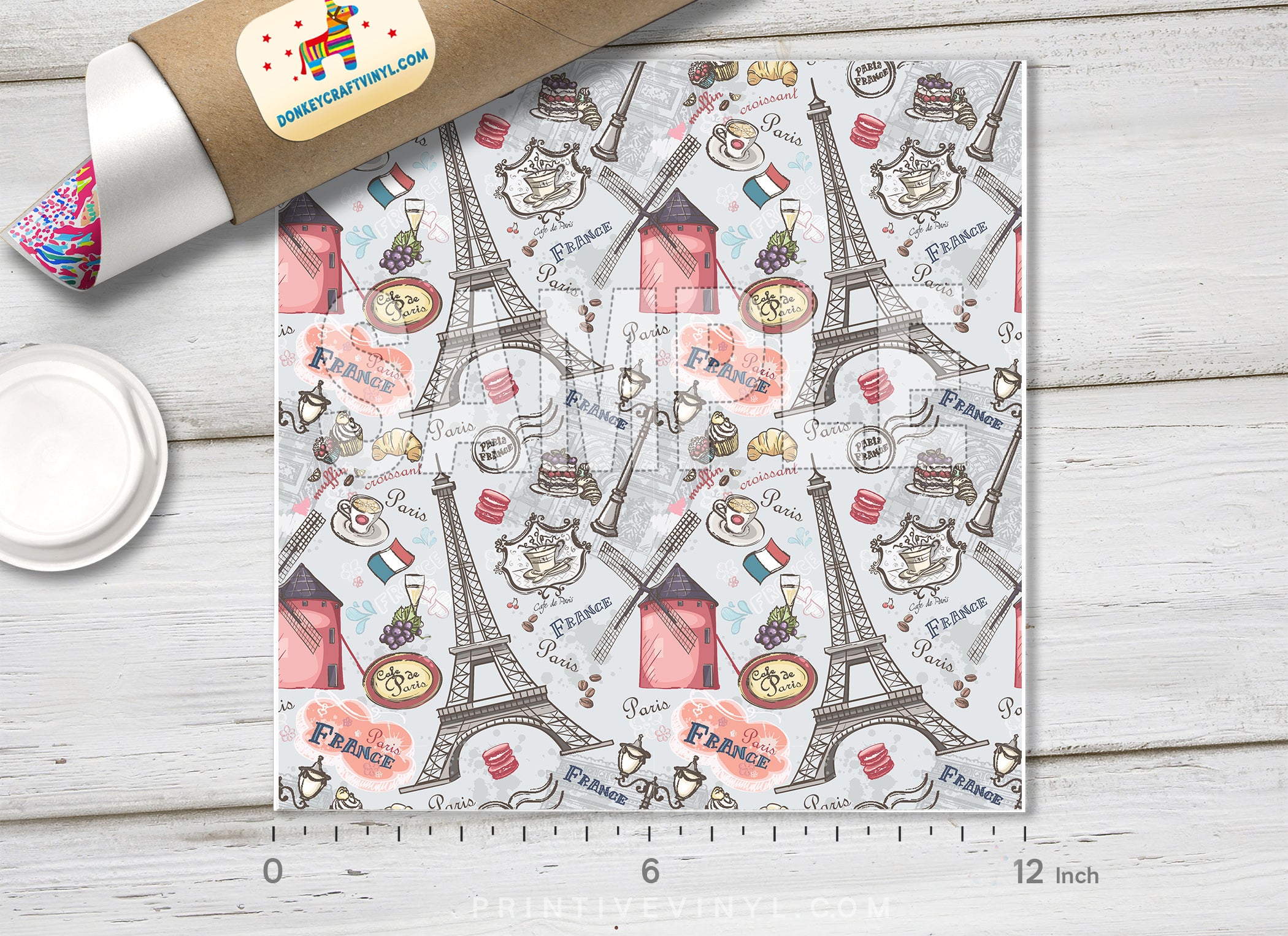 Paris Eiffel Tower & French Cafe Adhesive Vinyl 1402 - Donkey Craft Vinyl