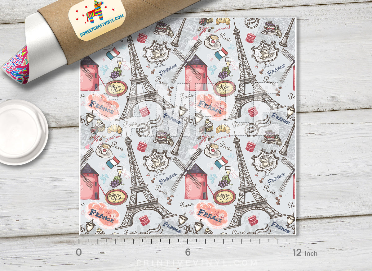 Paris Eiffel Tower & French Cafe Adhesive Vinyl 1402 - Donkey Craft Vinyl