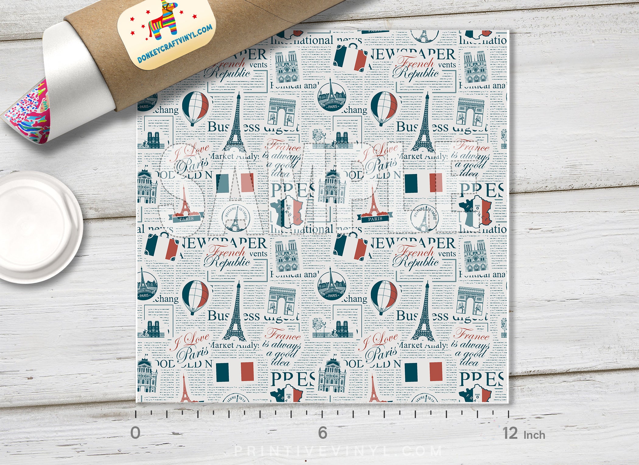 Vintage Paris Newspaper Pattern HTV 1560