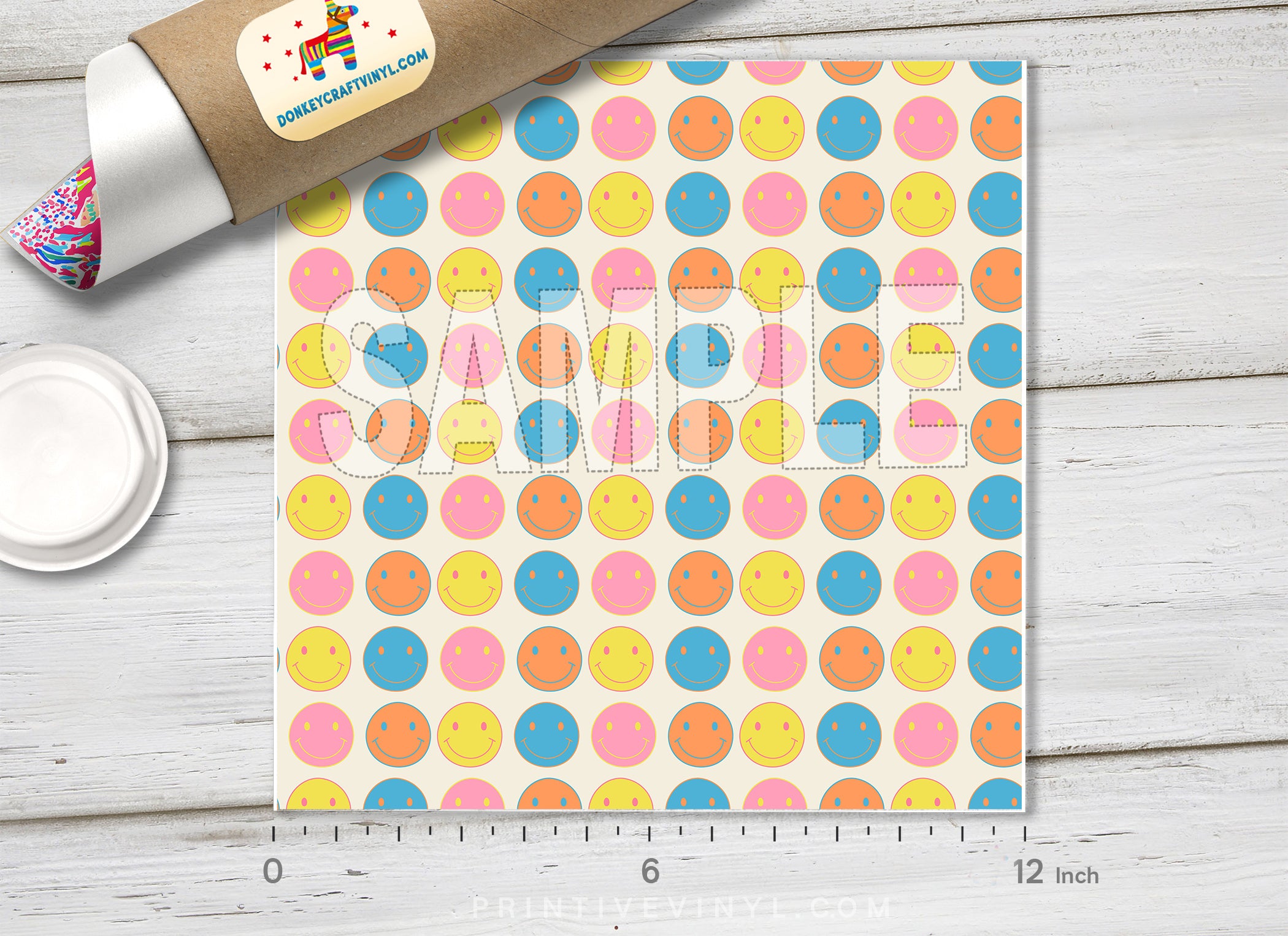 Retro Smiley Face Pattern Adhesive Vinyl 1574