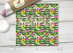 Tropical flowers Printed Faux Leather 031