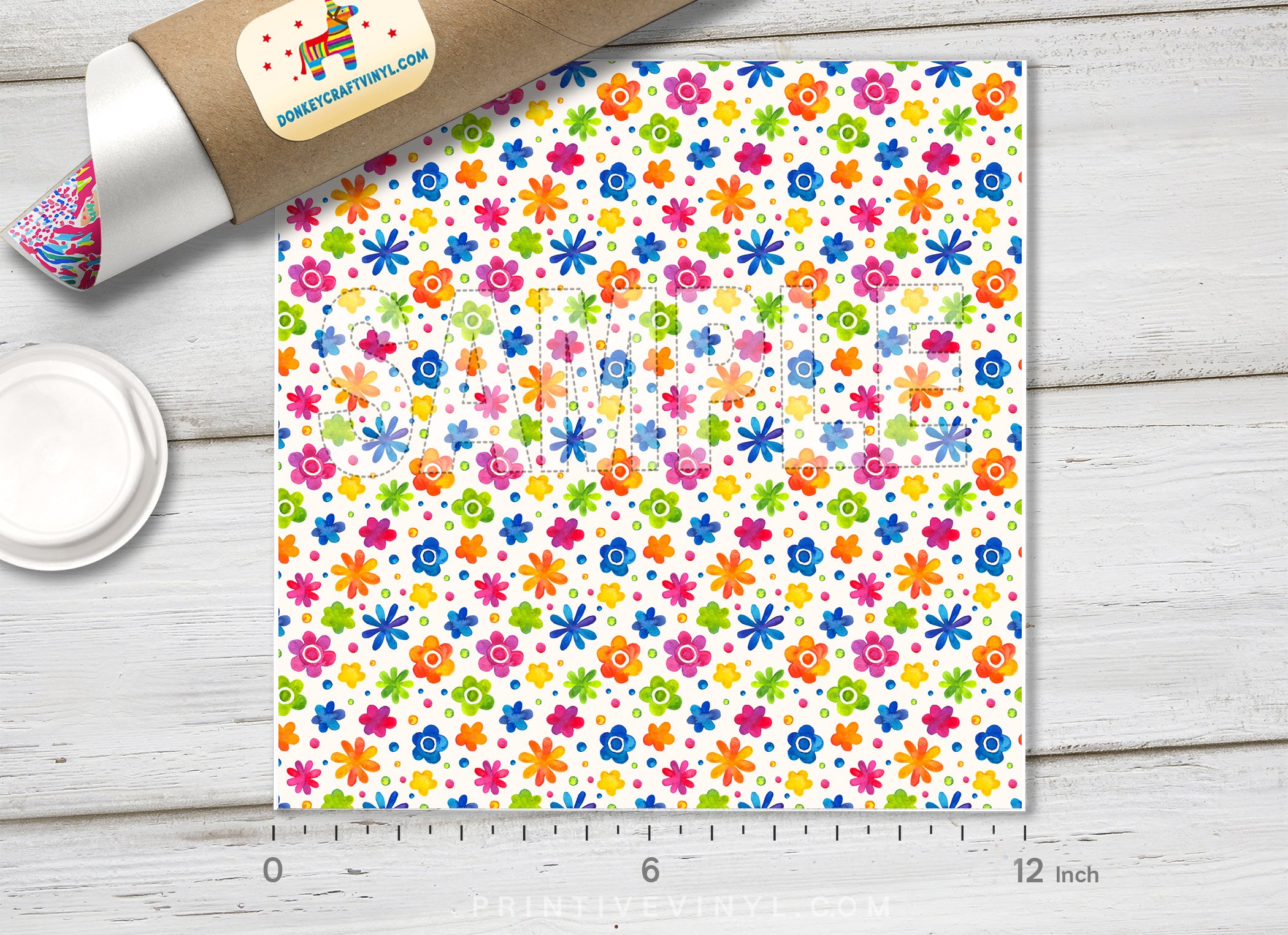 Watercolor Cute Floral Adhesive Vinyl 1343 - Donkey Craft Vinyl