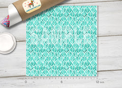 Watercolor Teal Botanical Leaf Pattern HTV 1526