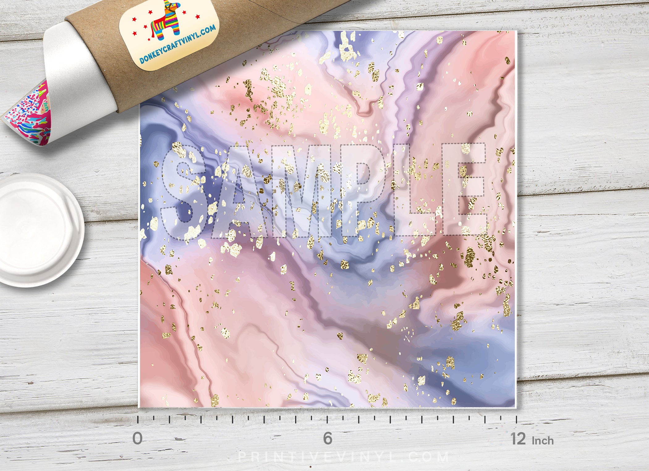 Pastel Pink and Purple Gold Flake Marble HTV 1289