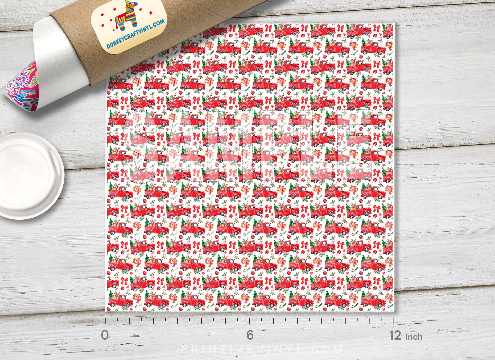 Christmas Truck Patterned Adhesive Vinyl X036