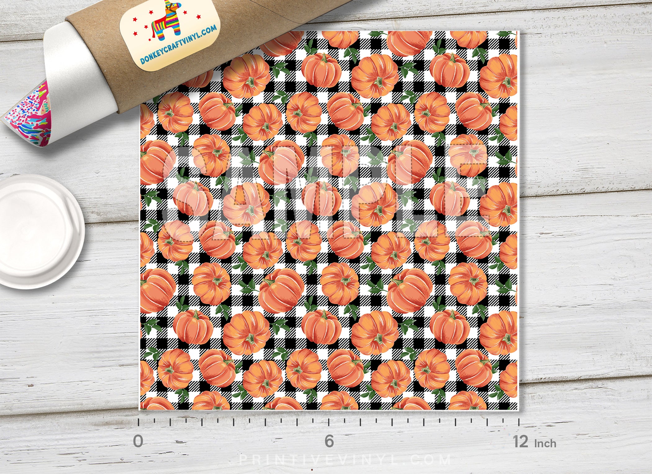 Orange Pumpkin Buffalo Plaid Adhesive Vinyl 1413 - Donkey Craft Vinyl