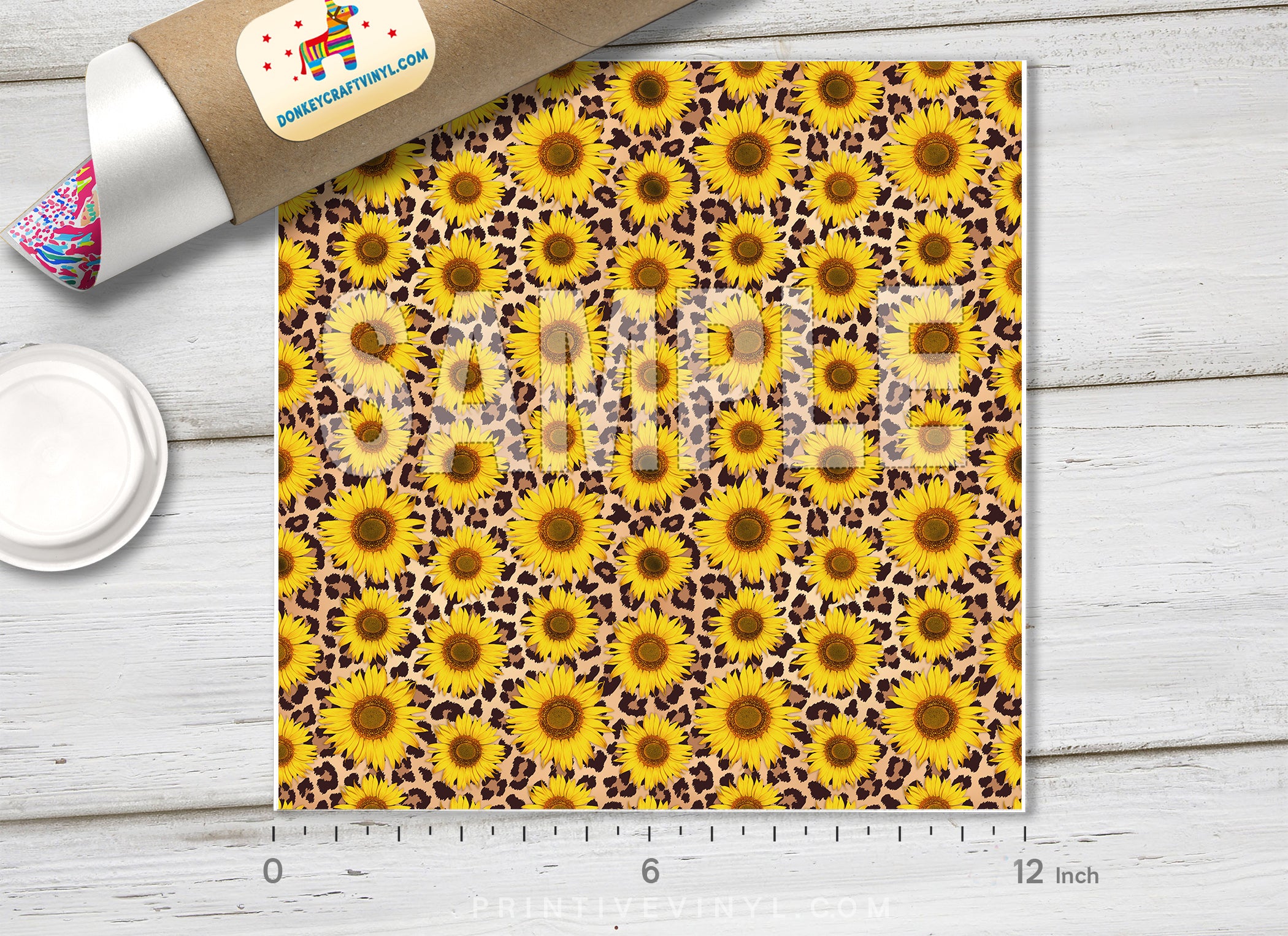 Sunflower & Leopard Print Adhesive Vinyl 1376 - Donkey Craft Vinyl