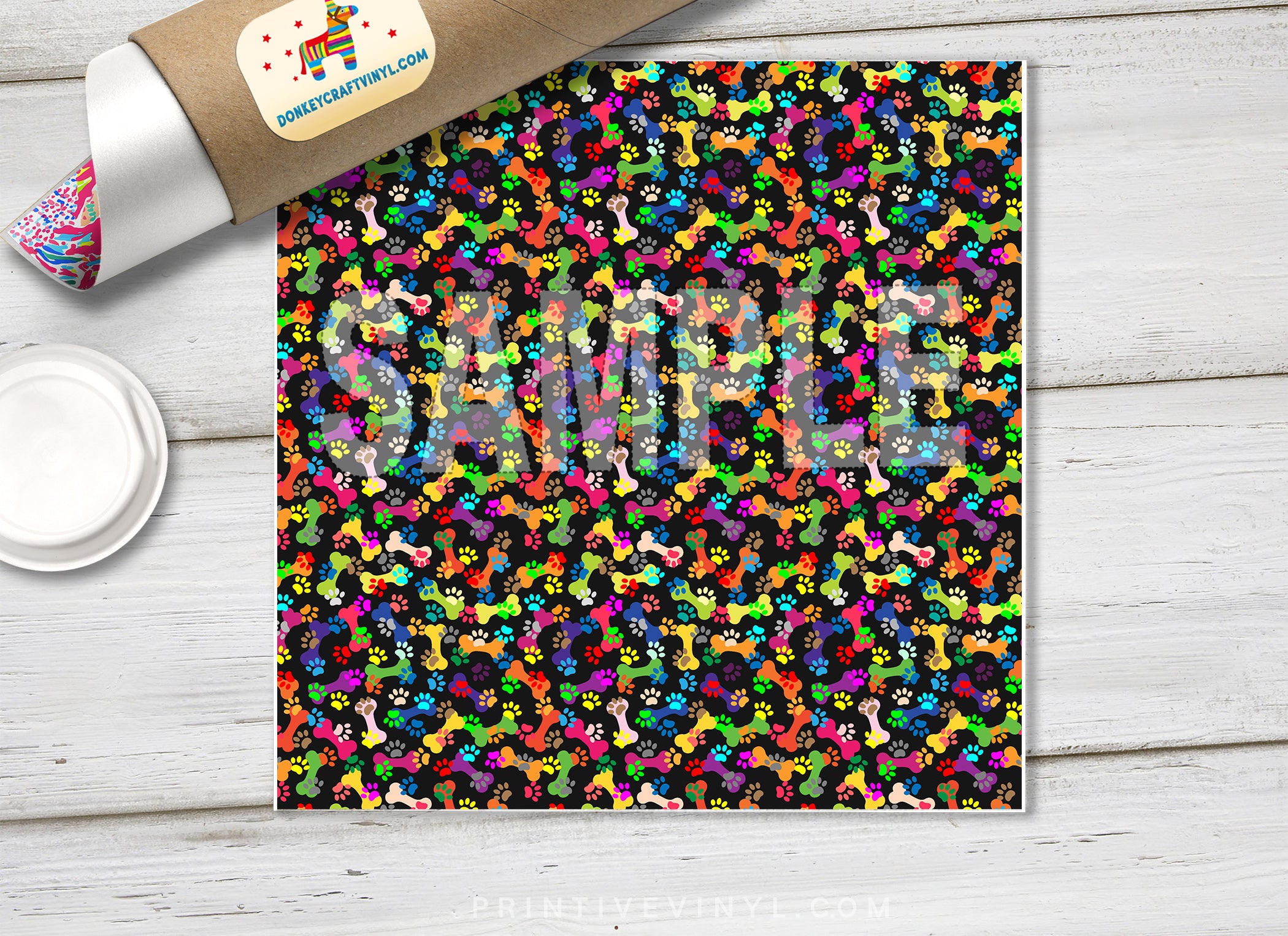 Paw Prints and Bones Pattern Adhesive Vinyl 1508