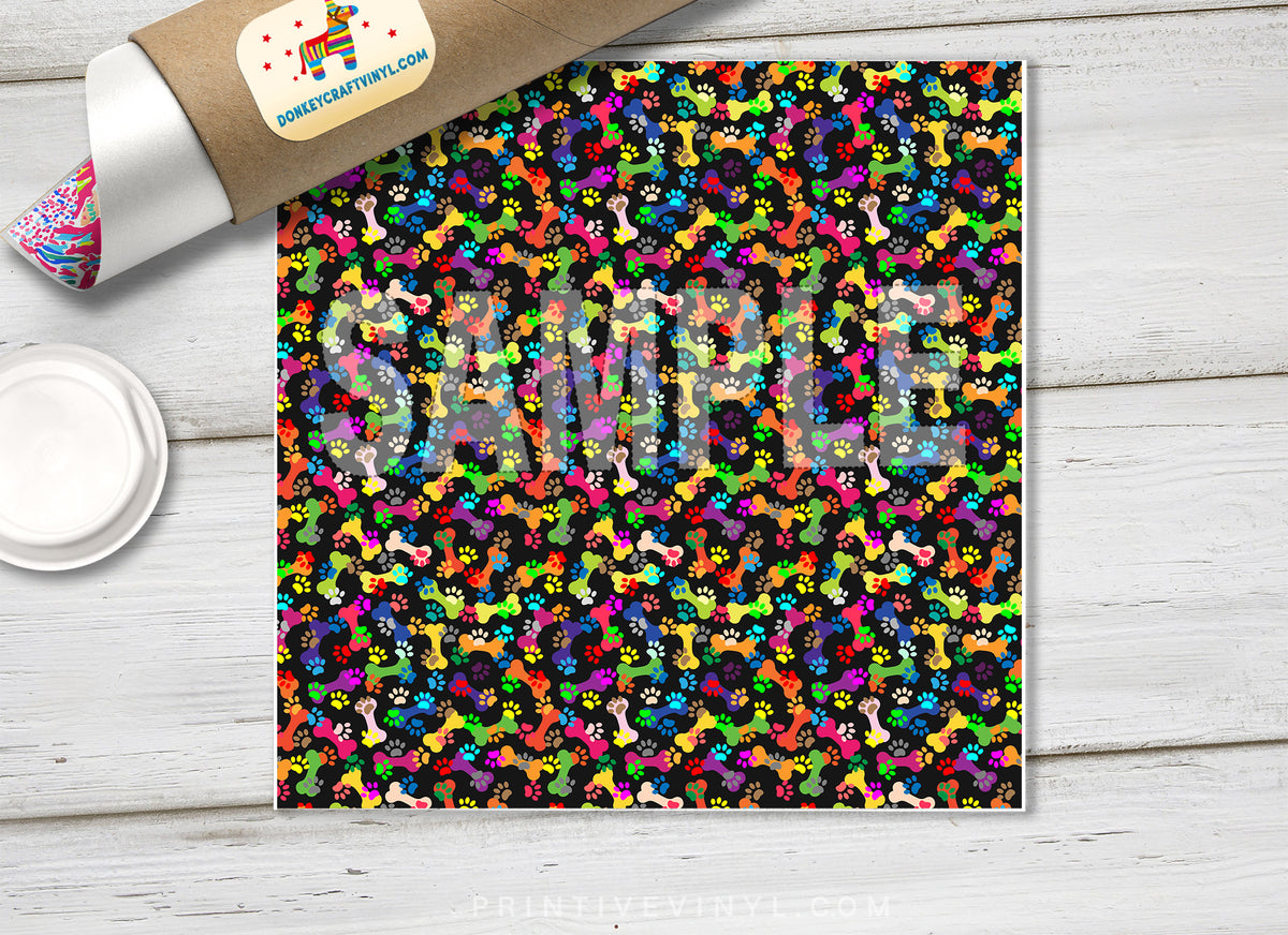Paw Prints and Bones Pattern Adhesive Vinyl 1508 - Donkey Craft Vinyl