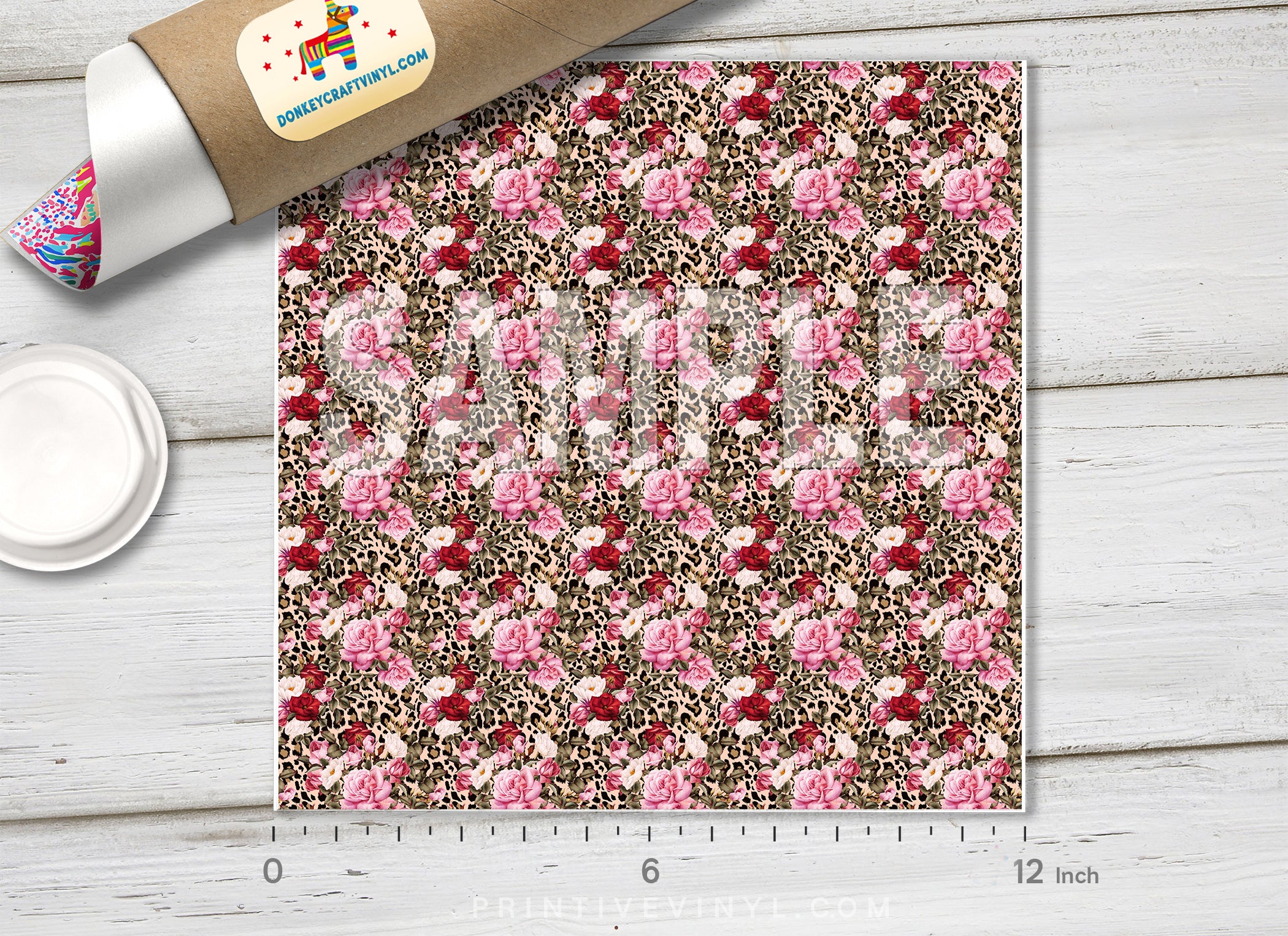 Vintage Rose Leopard Print Adhesive Vinyl 1331 - Donkey Craft Vinyl