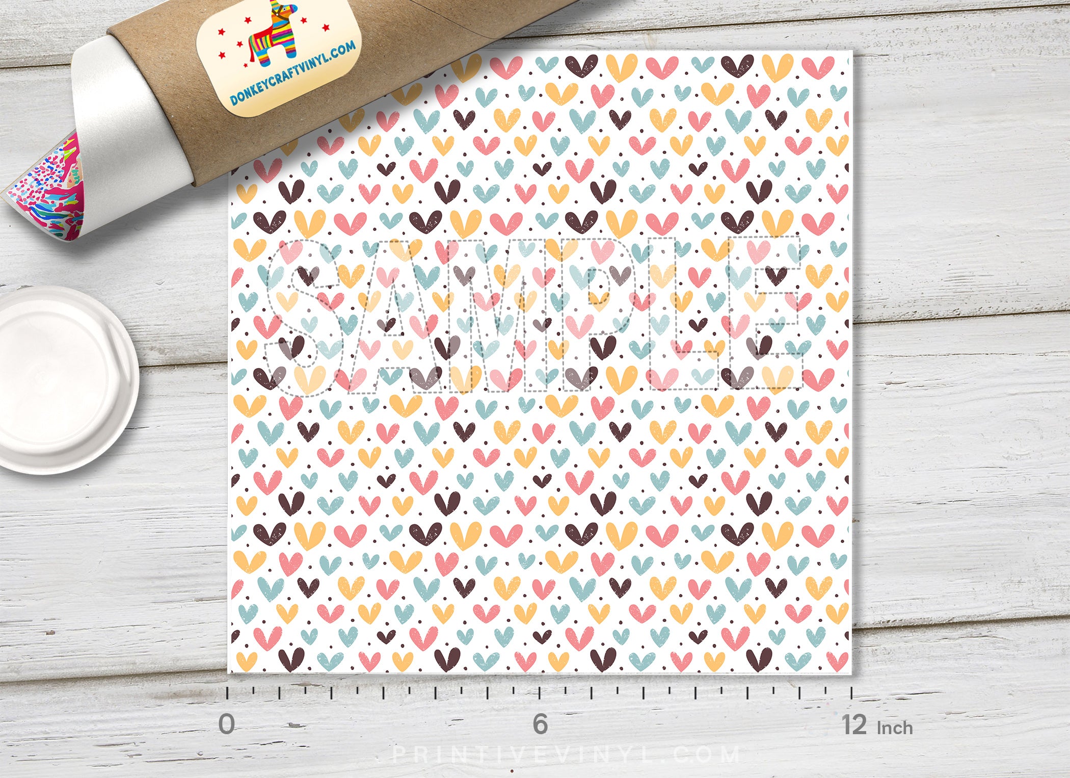 Pastel Hearts Pattern Adhesive Vinyl 1438 - Donkey Craft Vinyl