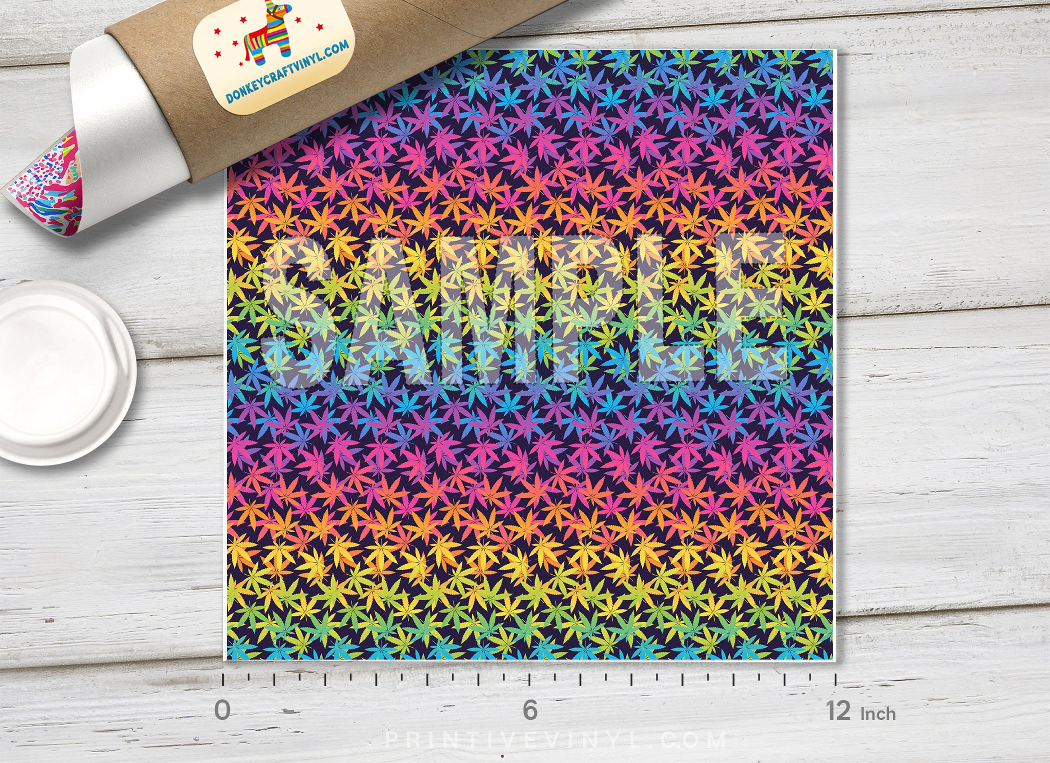 Rainbow Cannabis Leaf Adhesive Vinyl 1313 - Donkey Craft Vinyl