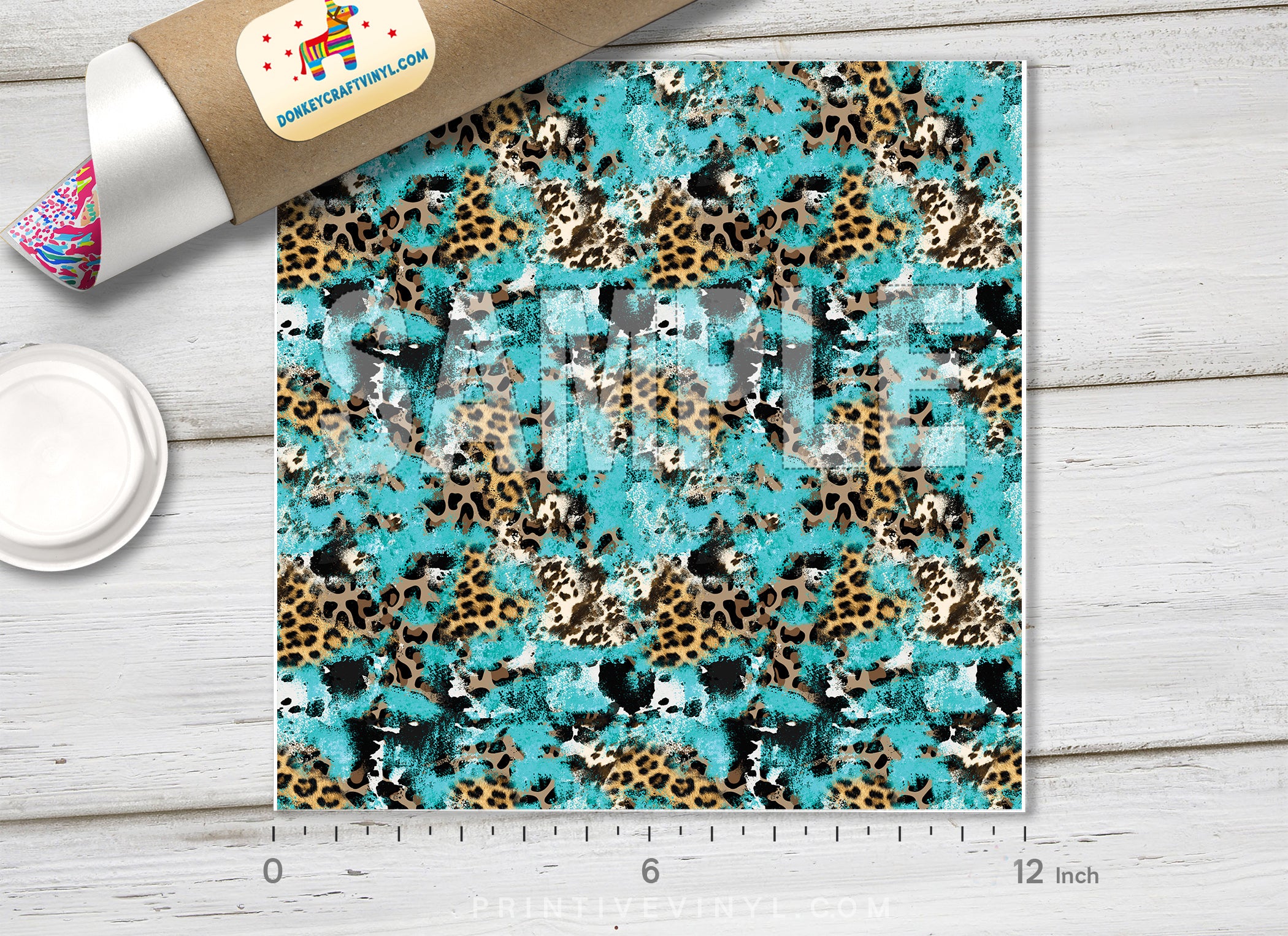 Teal Distressed Mixed Animal Print Pattern Adhesive Vinyl 1569