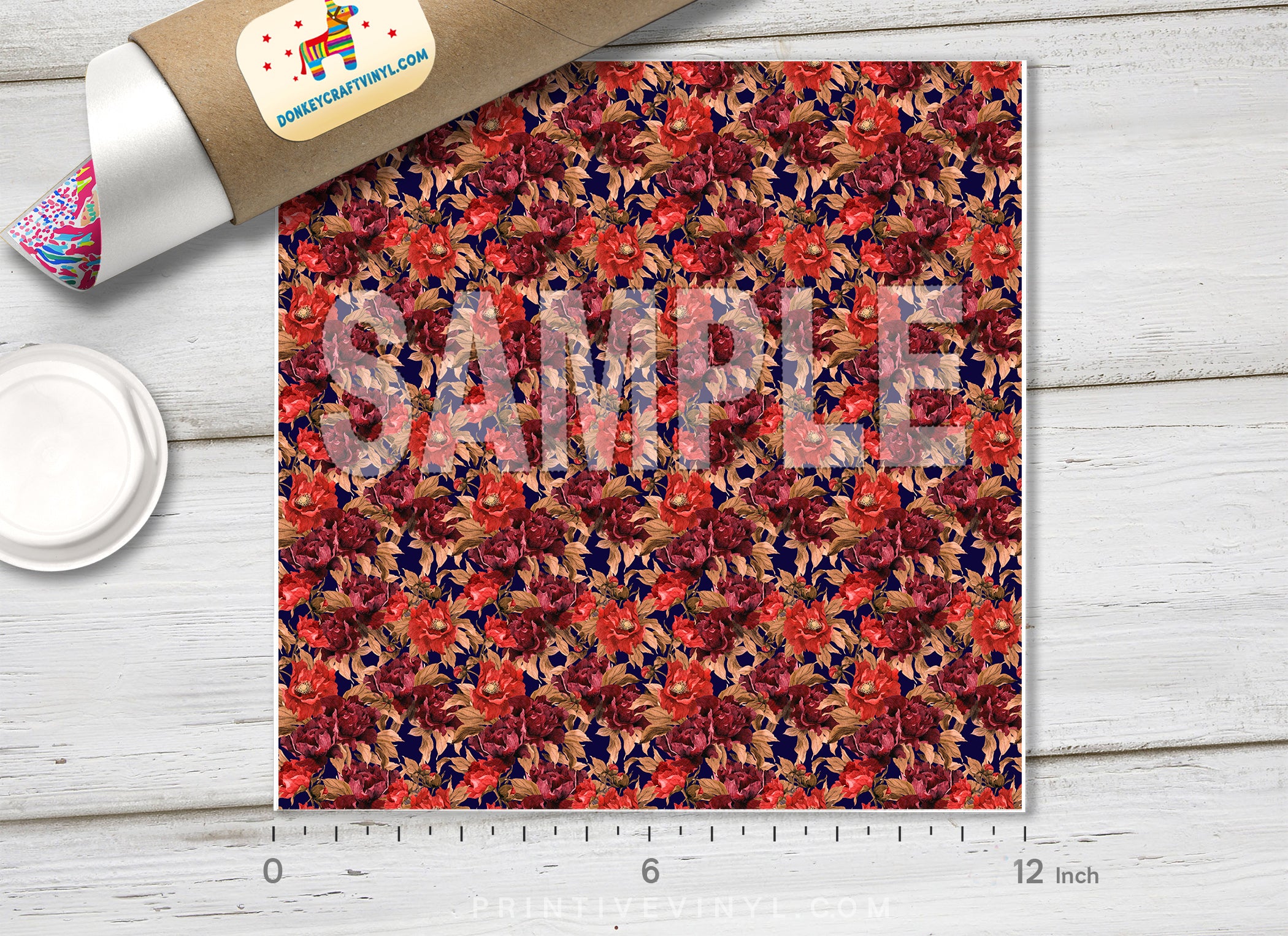 Burgundy Flower Adhesive Vinyl 1359 - Donkey Craft Vinyl